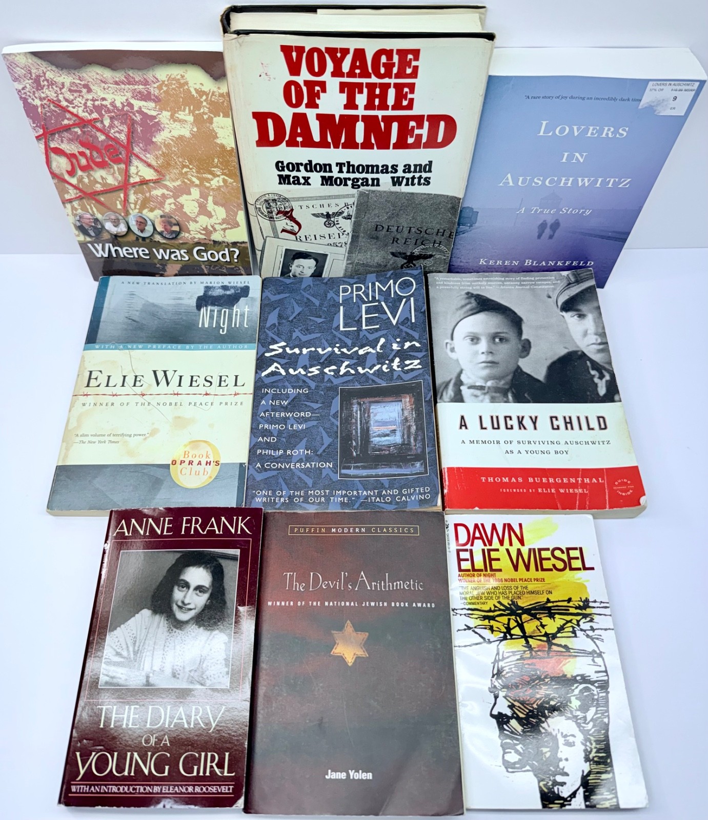 Holocaust Book Lot Night Dawn Elie Wiesel Anne Frank Auschwitz Voyage of Damned