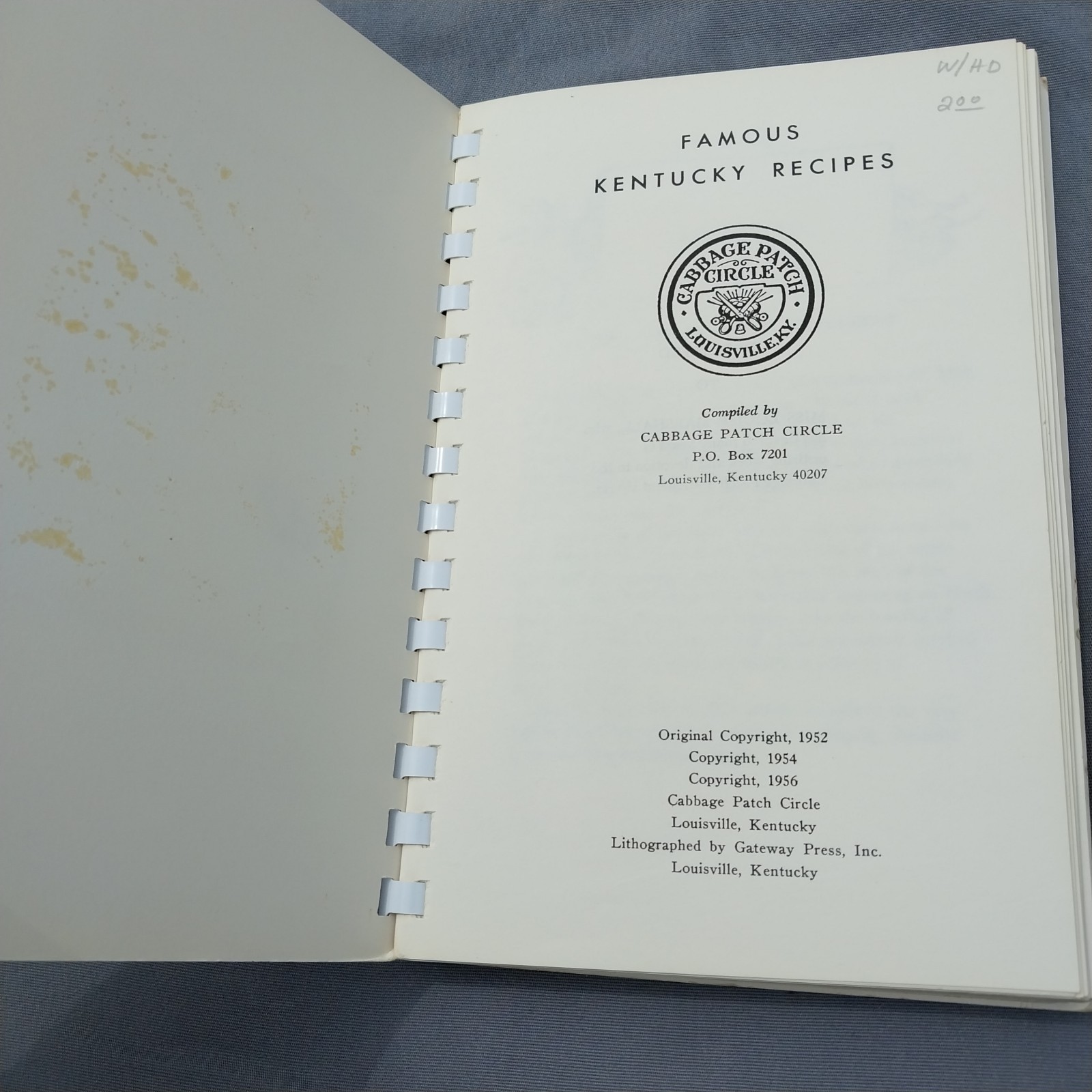 1956 Cabbage Patch Circle Famous Kentucky Recipes Louisville Kentucky 214 Pages