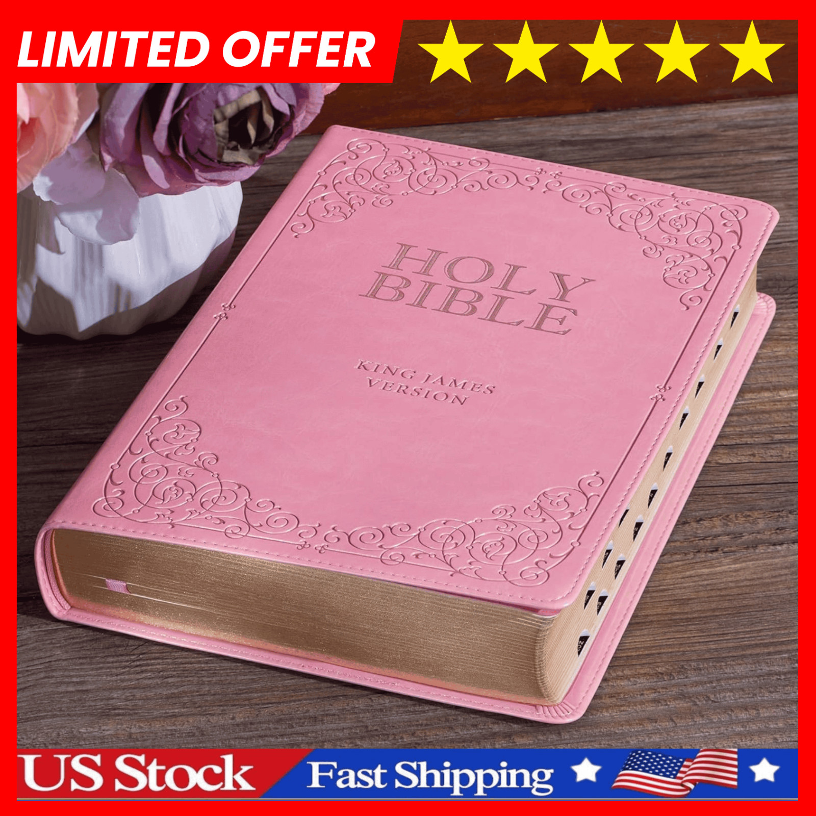 KJV Pink Faux Leather Giant Print Bible Thumb Indexed BRAND NEW in Shrink Wrap**