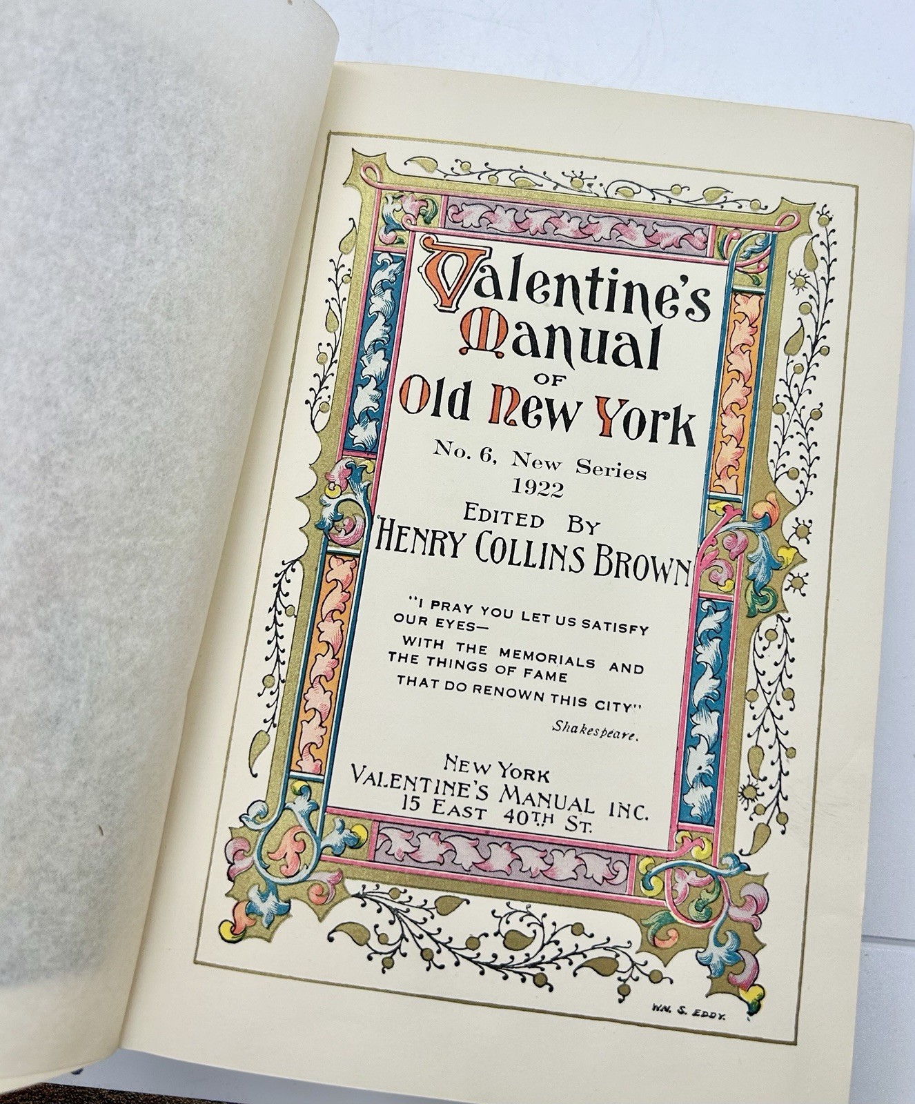 Valentine’s Manual of Old New York 1922, With Foldouts, Henry Collins Brown