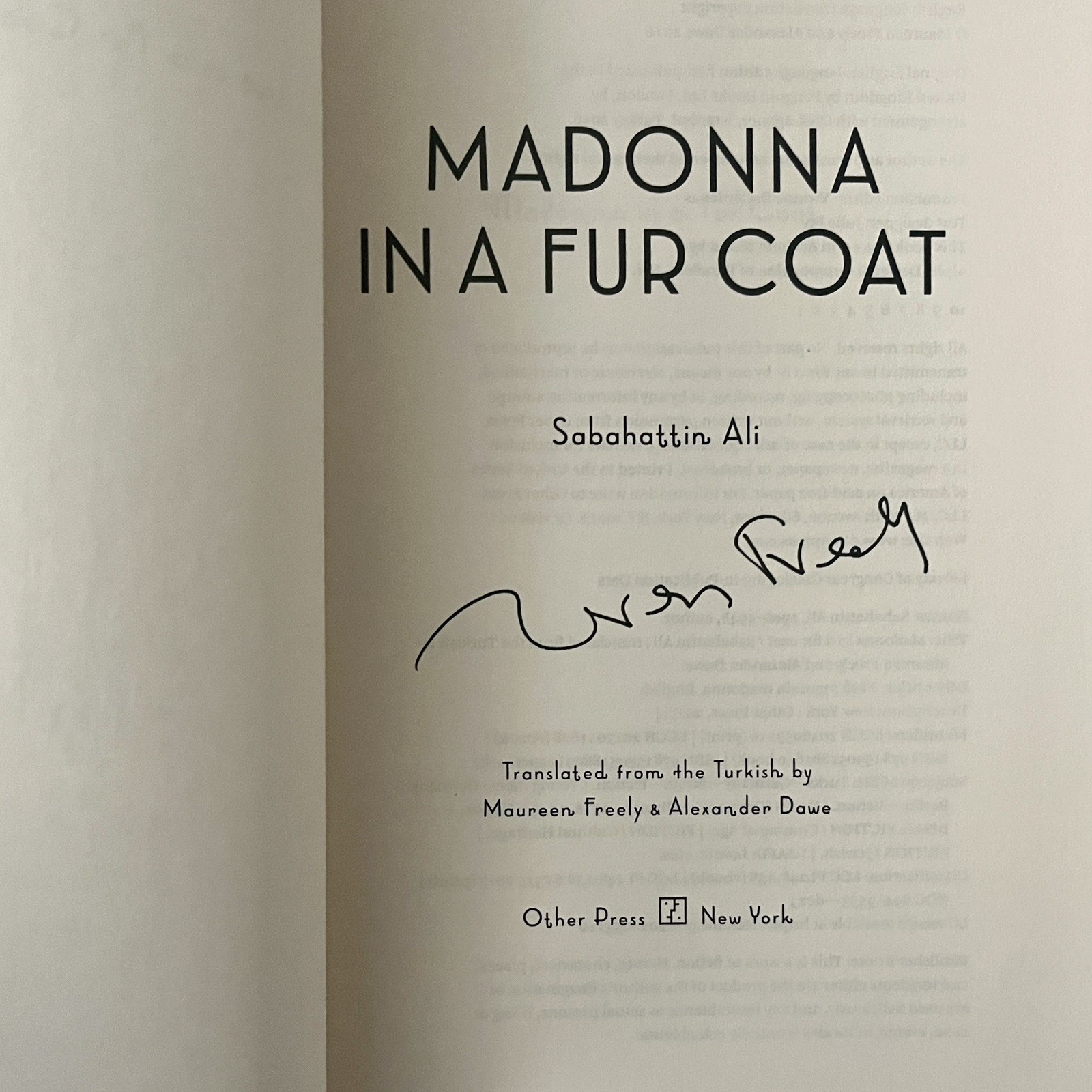 Signed by Maureen Freely/1st 2017 SC Madonna in a Fur Coat by Sabahattin Ali