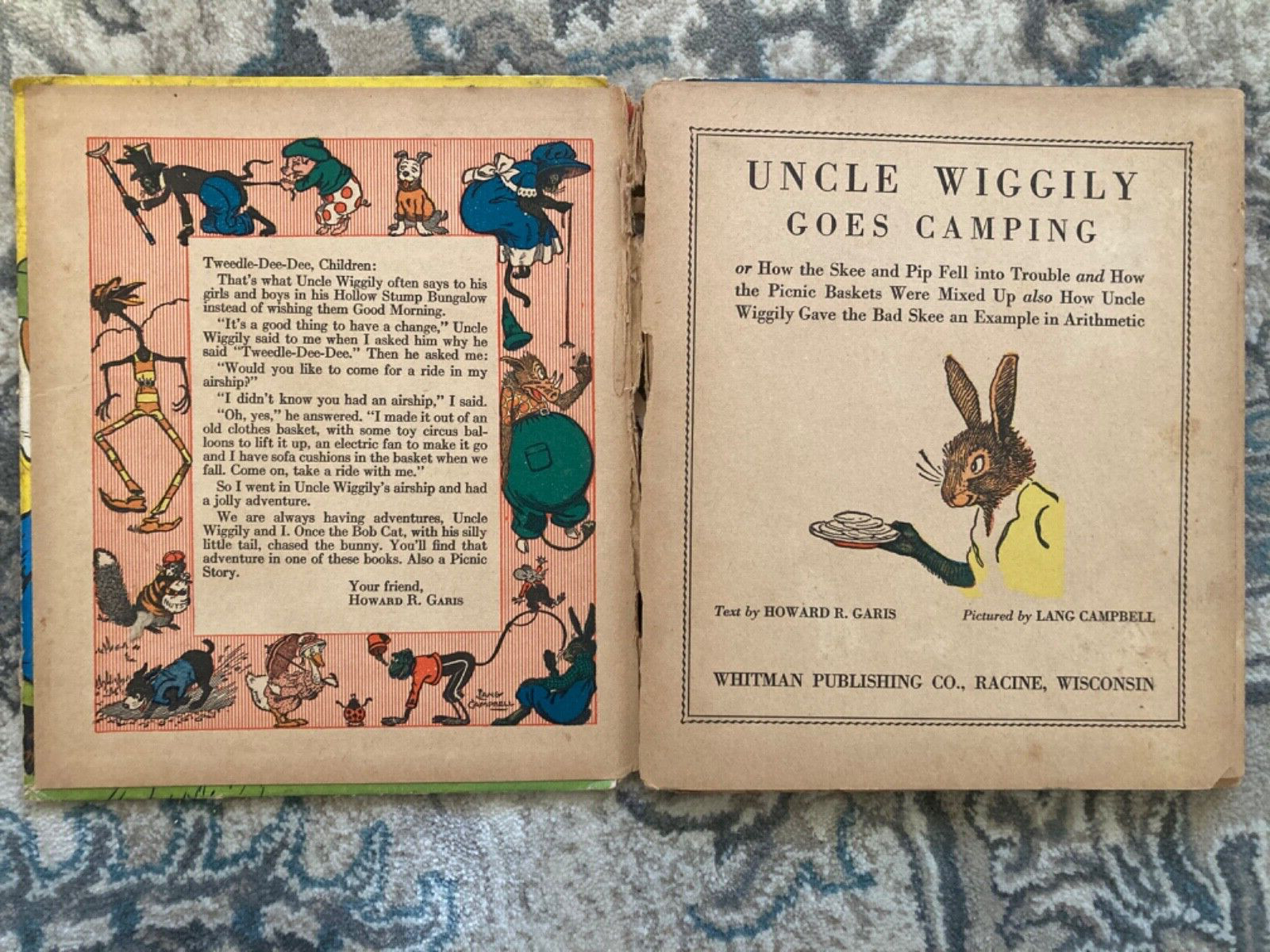 VTG UNCLE WIGGLY GOES CAMPING BOOK HC CHILDRENS ANTIQUE DYI SCRAPBOOKING SWEATY
