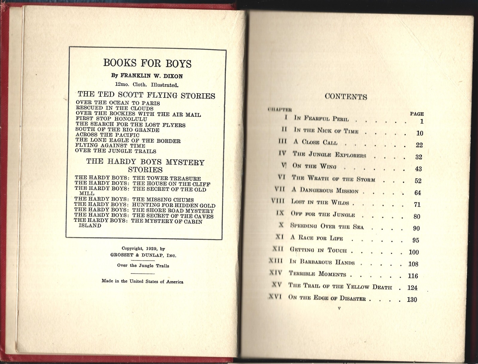 Over the Jungle Trails-Ted Scott HB-1929-Franklin W. Dixon-214 pages