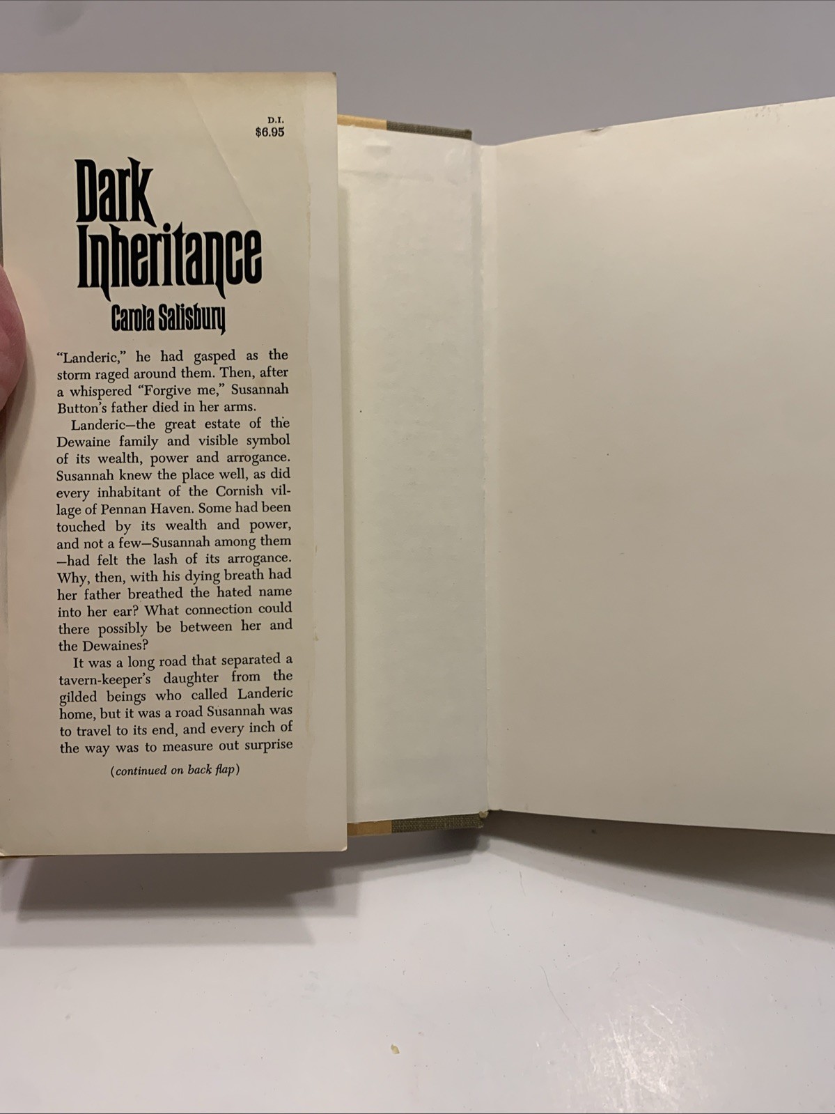 “Dark Inheritance” By Carola Salisbury, 1975 First Edition, HC-DJ, 258 pages.