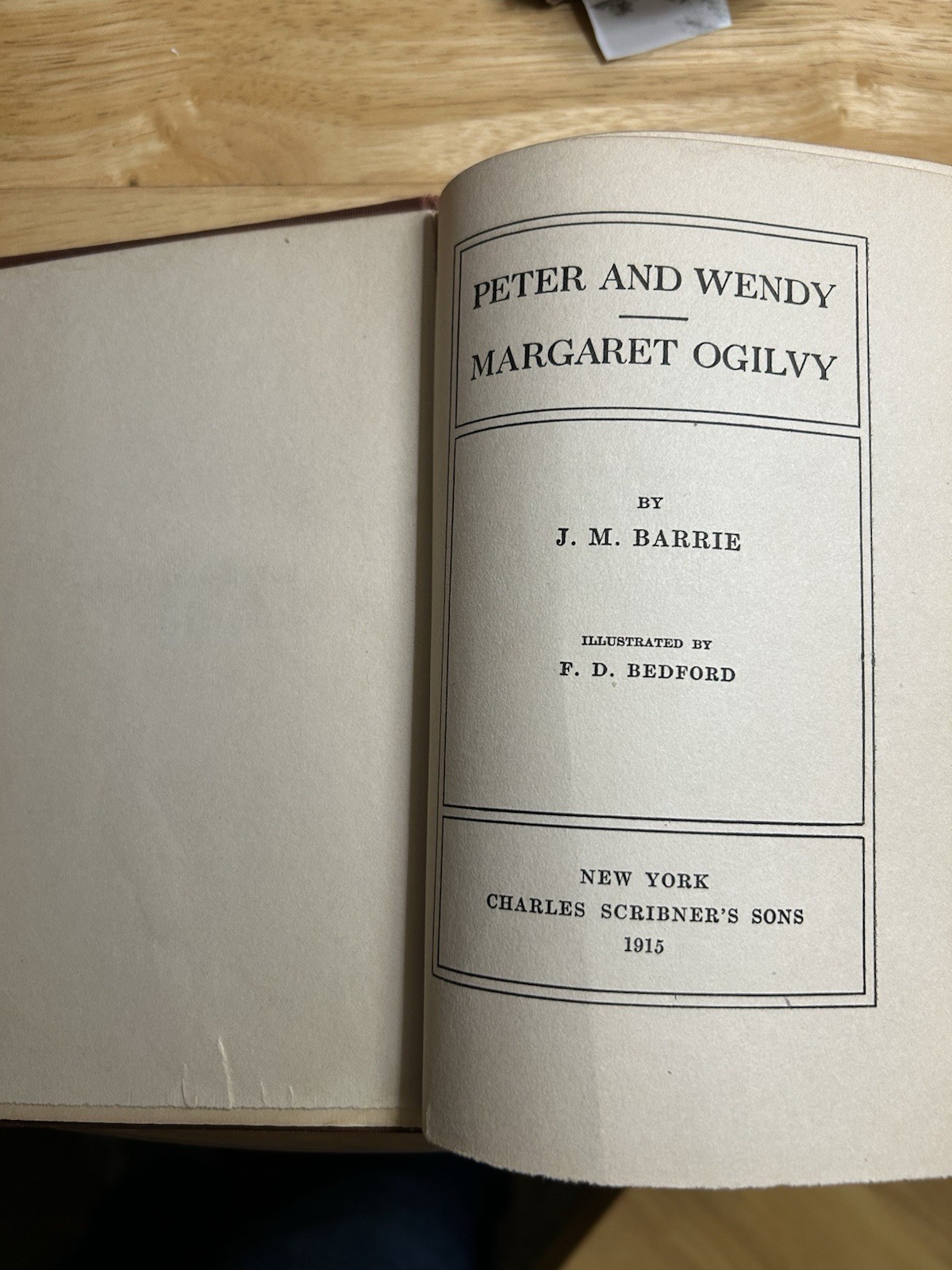 1915 PETER & WENDY/MARGARET OGILVY BY J M BARRIE; Charles Scribner’s Sons