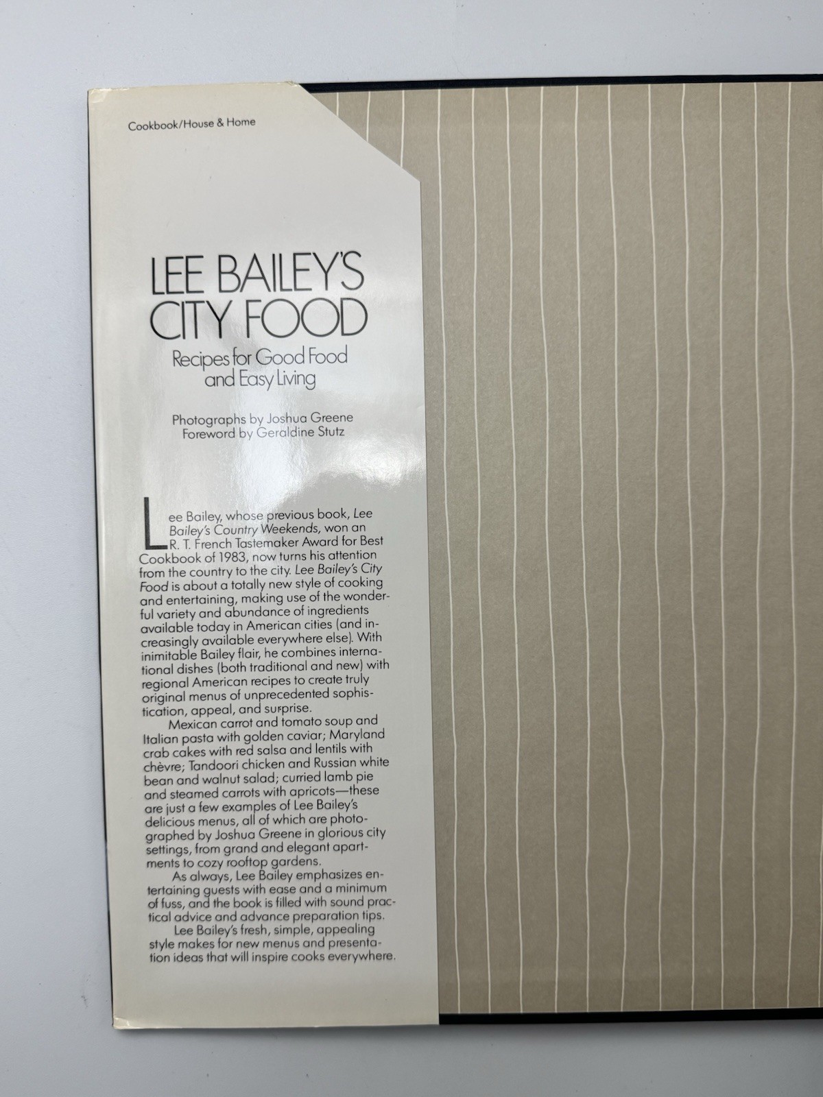 Lee Bailey’s City Food Cookbook 1984 First Edition Clarkson Potter Hardcover