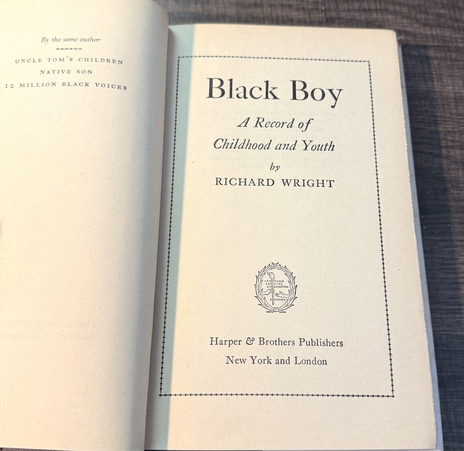 Richard Wright / Black Boy / 1st Ed. Early Pr. / HCDJ / Harper & Brothers