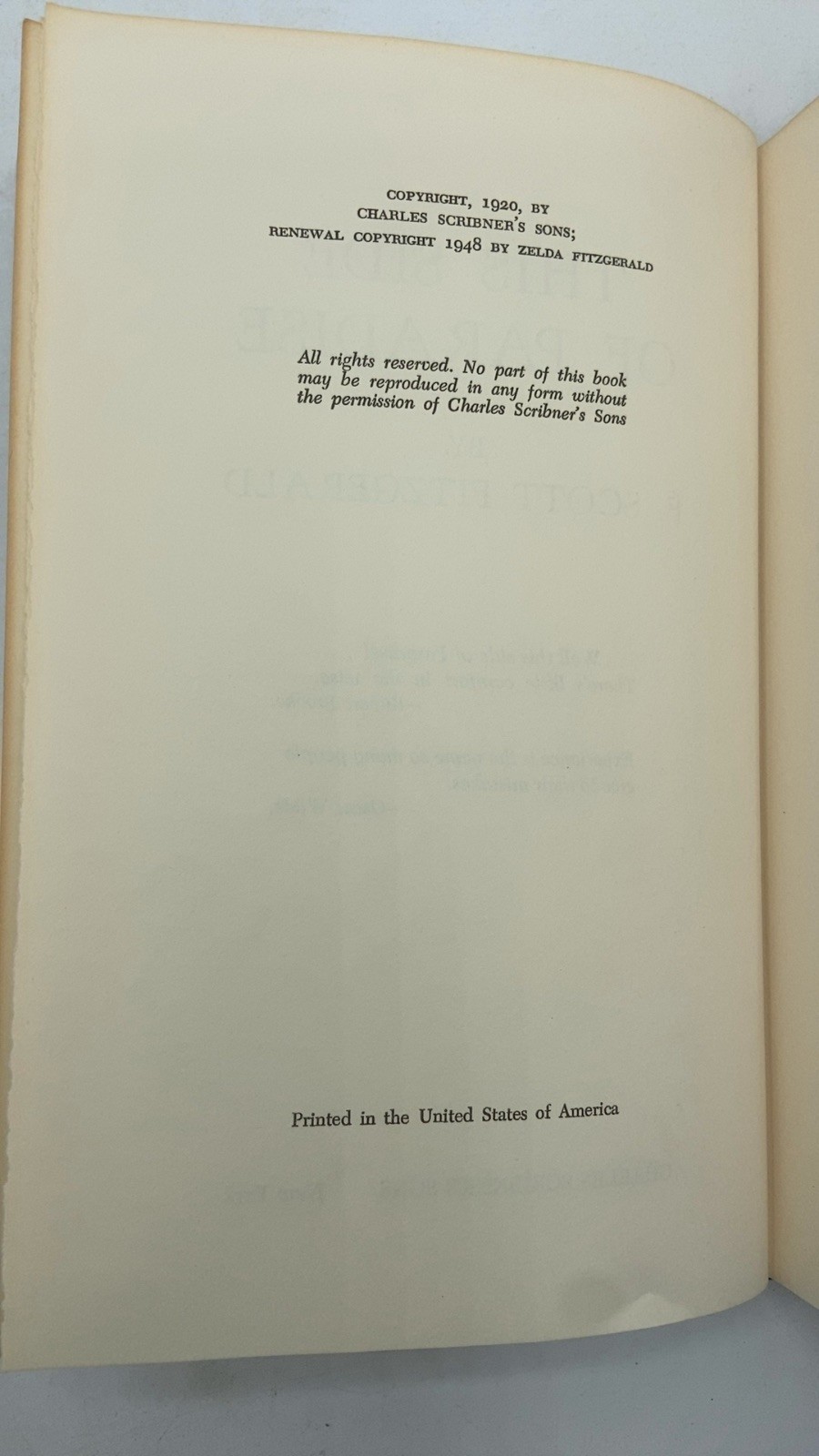 This Side of Paradise F. Scott Fitzgerald Hardcover 1920