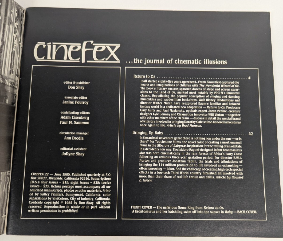 Cinefex Number 22 – Return to Oz – June 1985