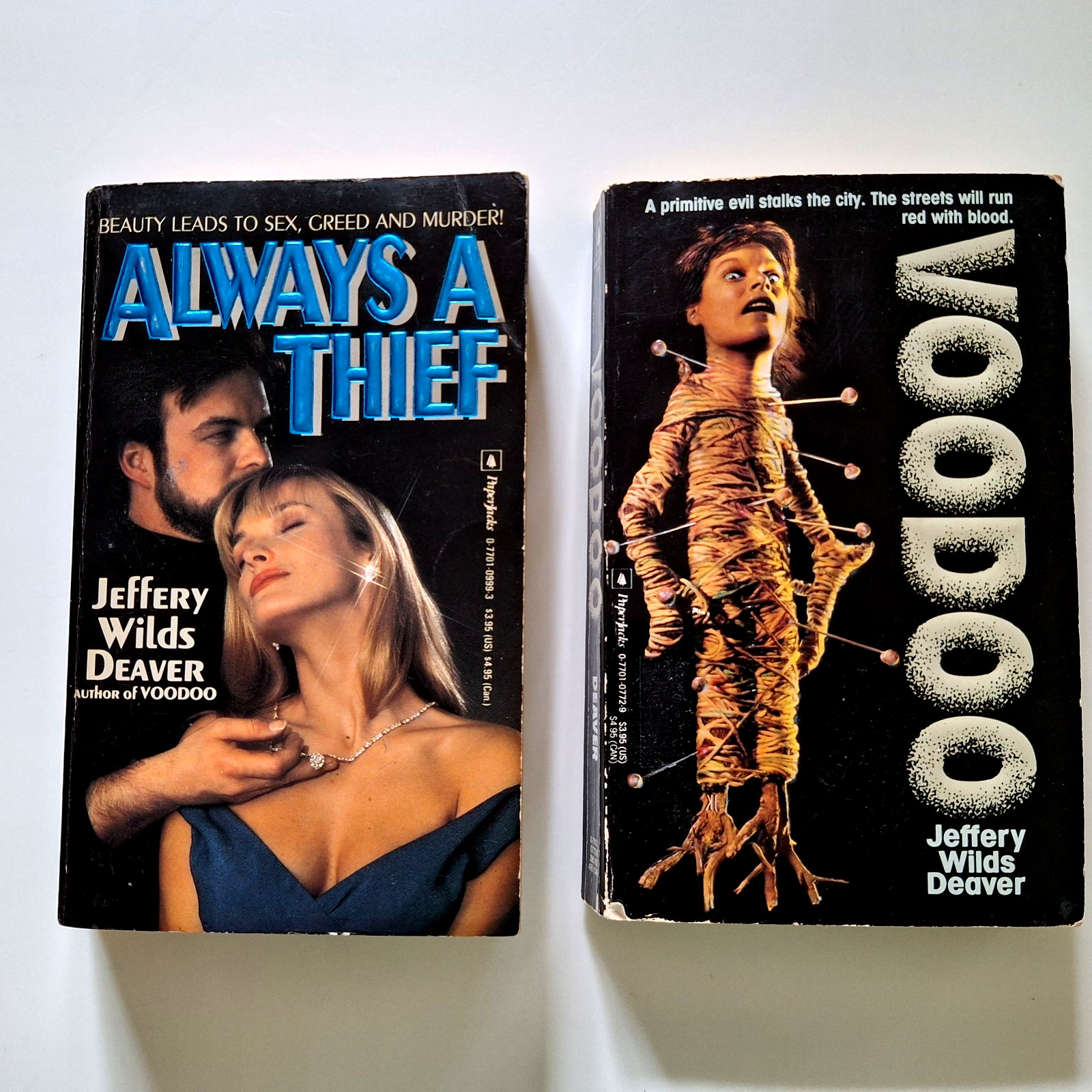 Always a Thief and Voodoo Jeffery Wilds Deaver 1988 Paperbacks OOP