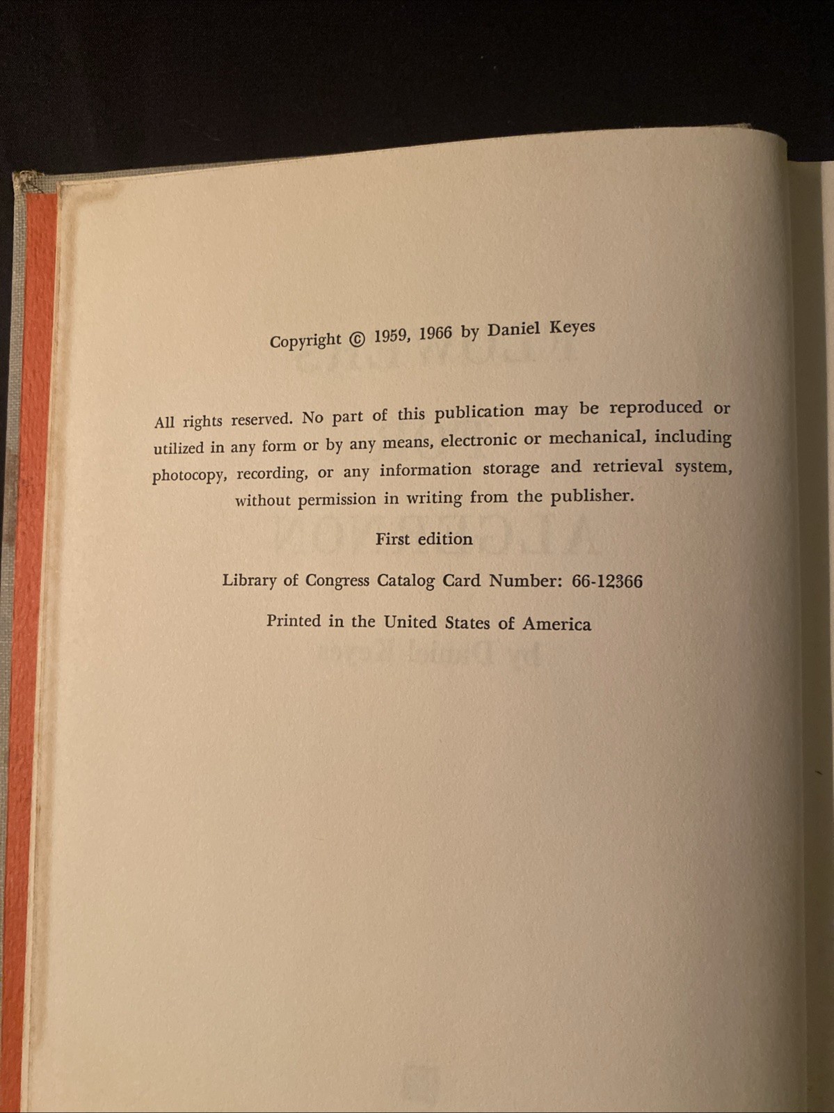 Flowers For Algernon. Daniel Keyes. First Edition / First Printing. 1966.