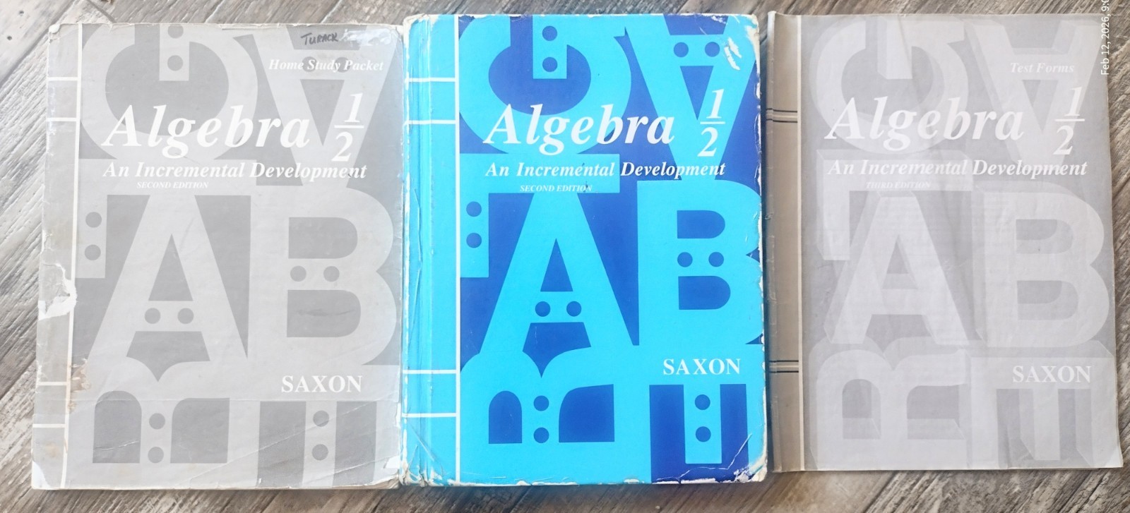 Saxon Algebra 1/2 2nd Edition Workbook &Home Study Packet +Test Forms
