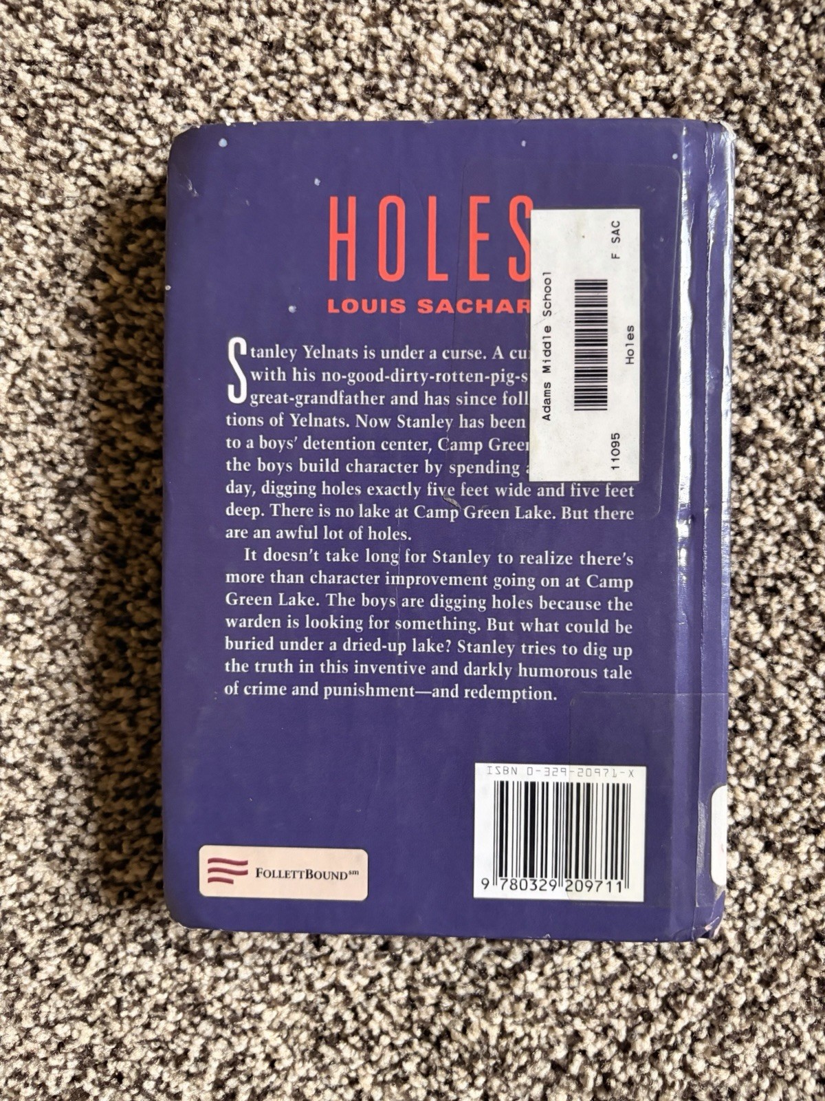 Holes Louis Sachar Hardcover FollettBound Ex-Library Ages 9-12 Fiction