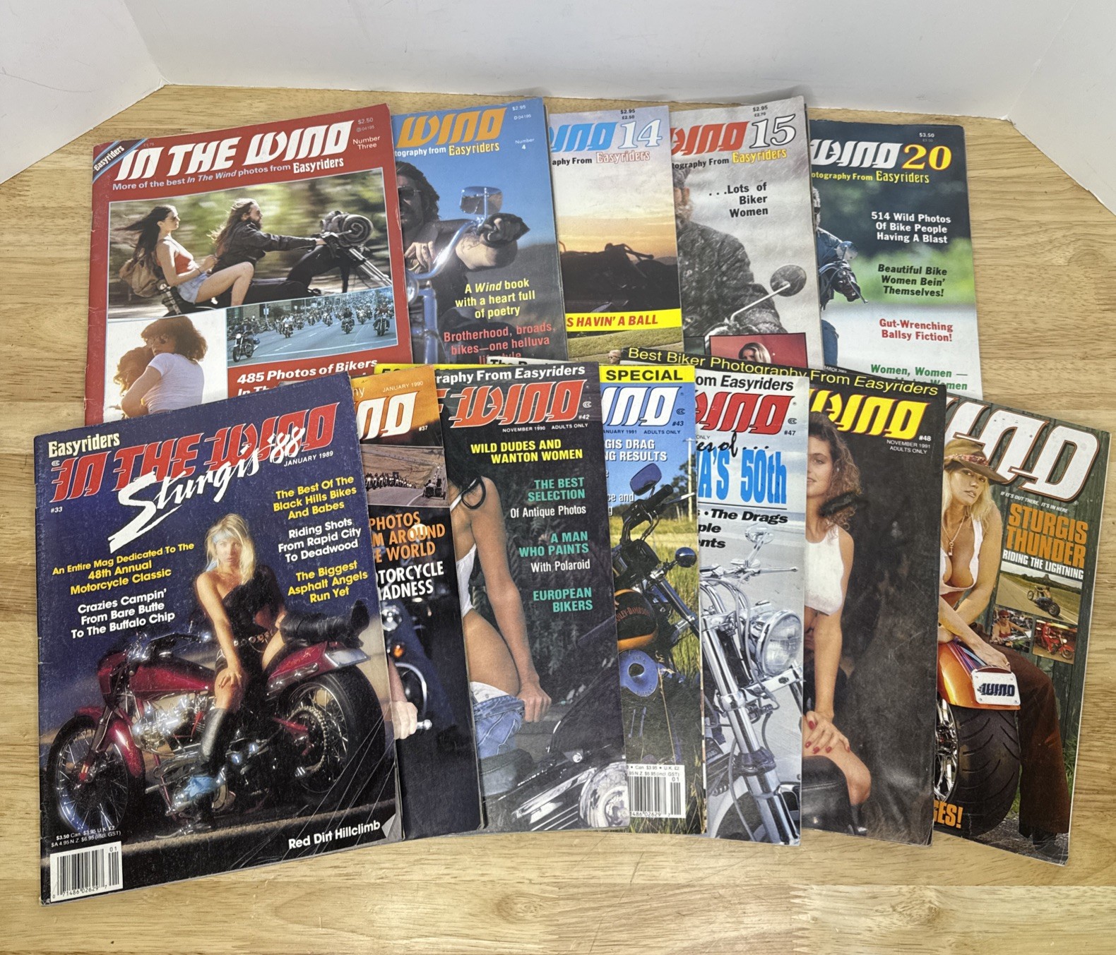Lot of 12 IN THE WIND Vintage Biker Magazines by Easyriders 1980s 1990s Girls