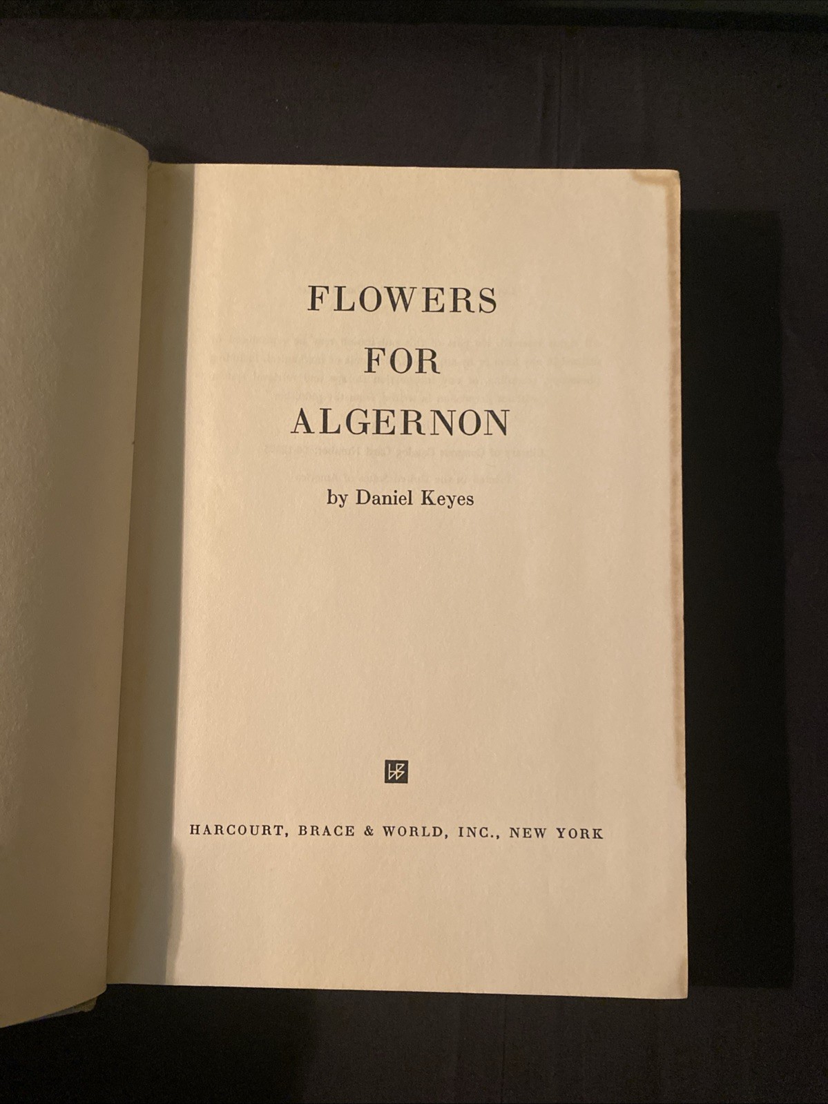 Flowers For Algernon. Daniel Keyes. First Edition / First Printing. 1966.