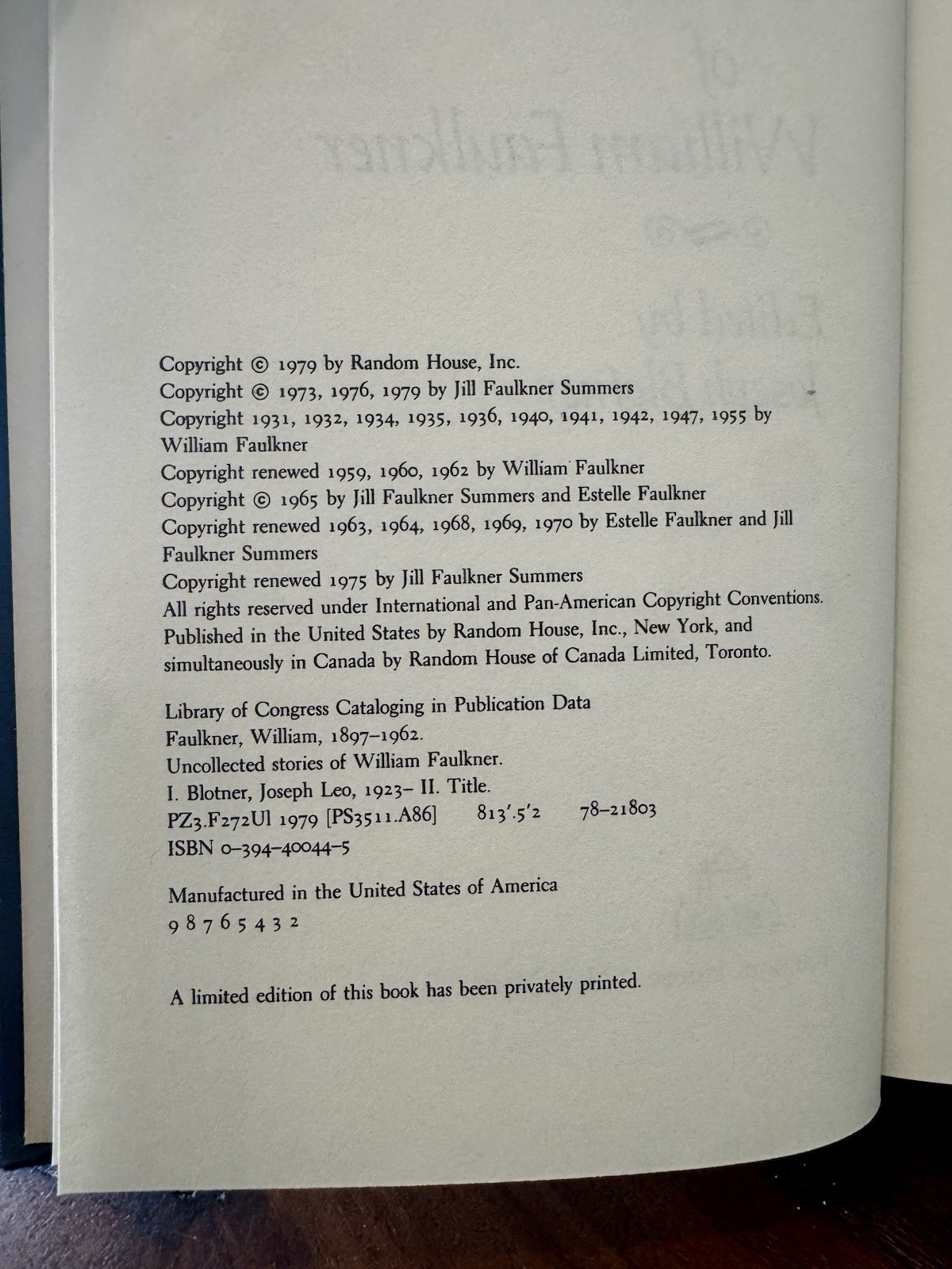 Vintage 1979 Uncollected Stories Of William Faulkner HC Blotner Random House