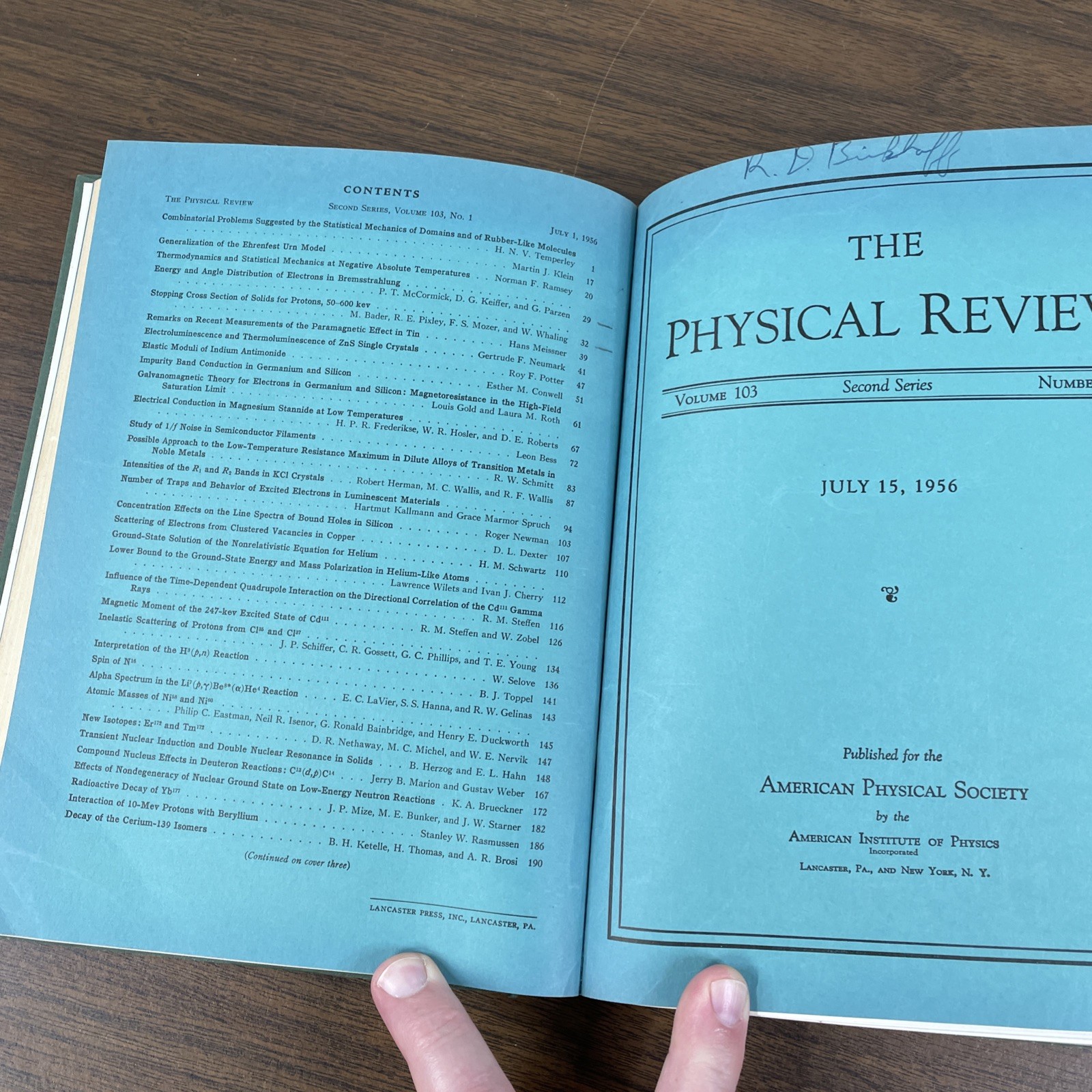 The Physical Review Journal 1956 Vol 103 1 – 838 American Physics Society
