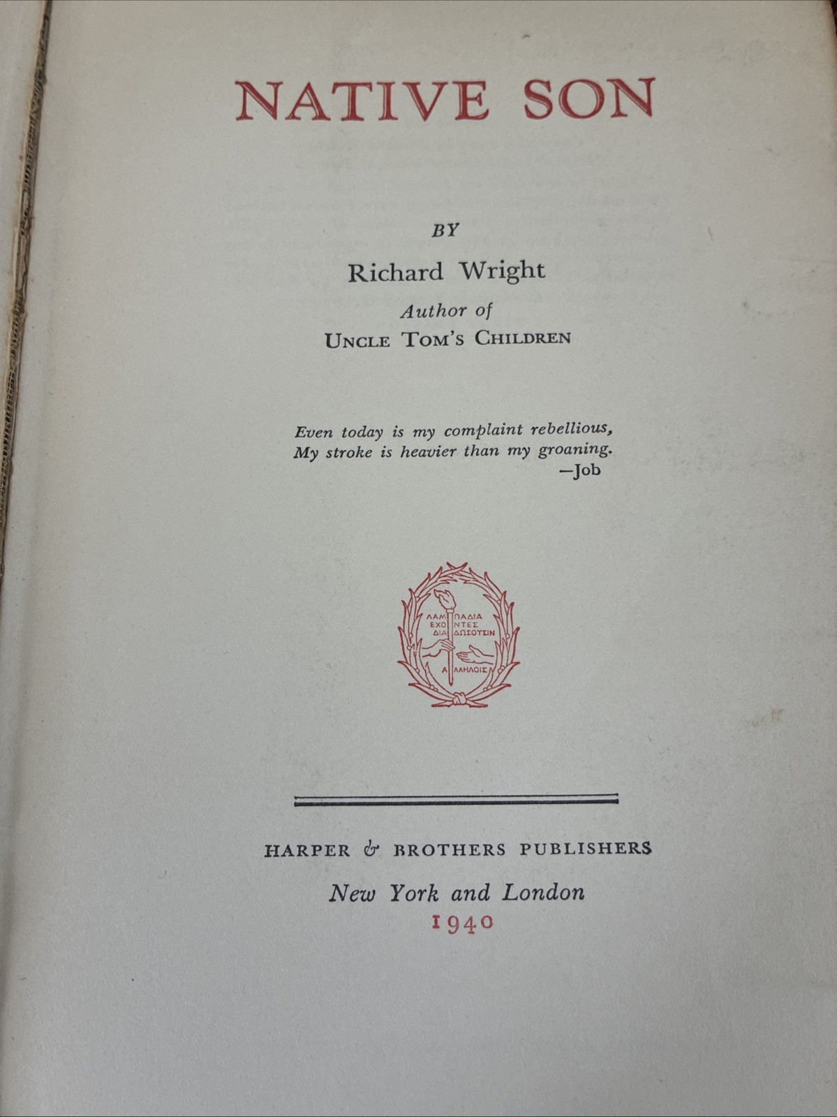 Native Son 1940 Richard Wright 1st Edition/1st Print