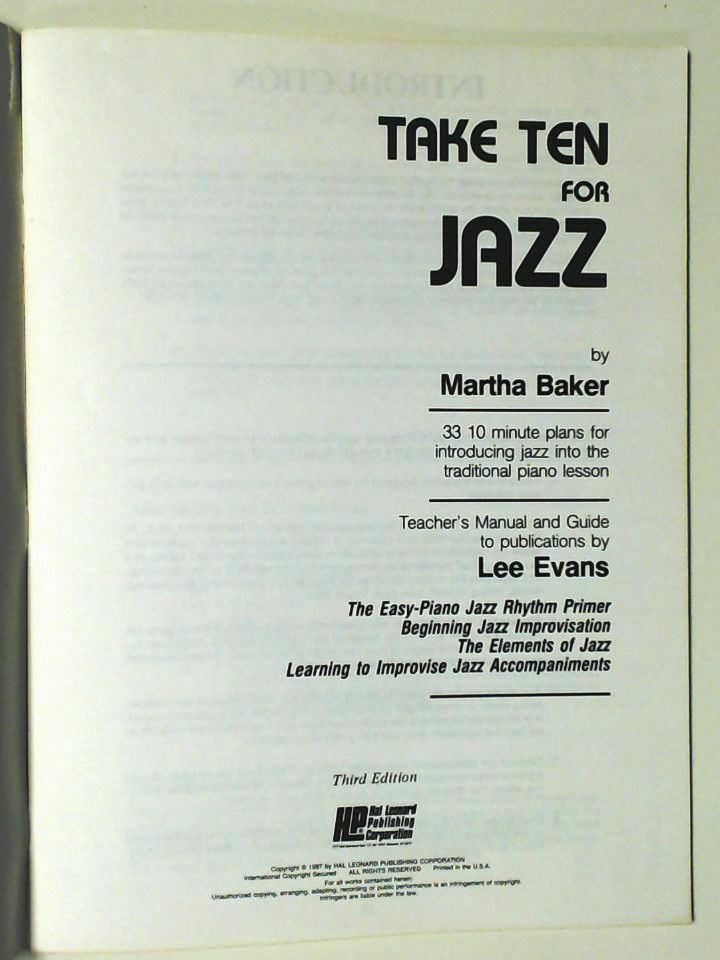 Take Ten For Jazz by Martha Baker & Lee Evans 1987 New-Old Stock