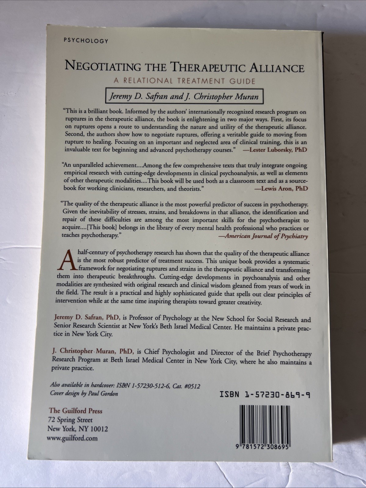 Negotiating The Therapeutic Alliance Relational Treatment Guide by Safran, Muran
