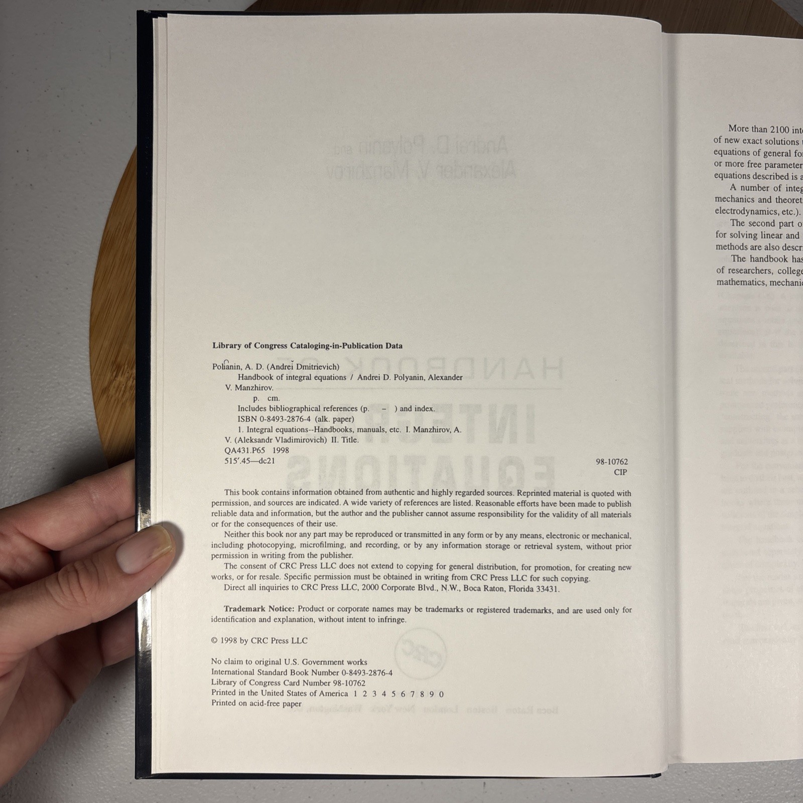 USED Handbook Of Integral Equations Andrei D. Polyanin & Alexander Manzhirov CRC