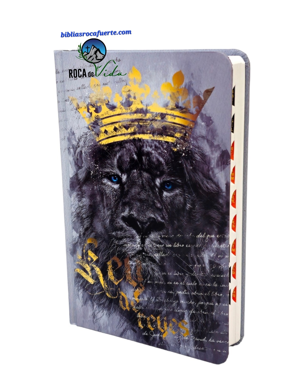 Biblia RVR60 Letra Grande Tamaño Manual, Tapa Dura león Rey de Reyes Con Indice