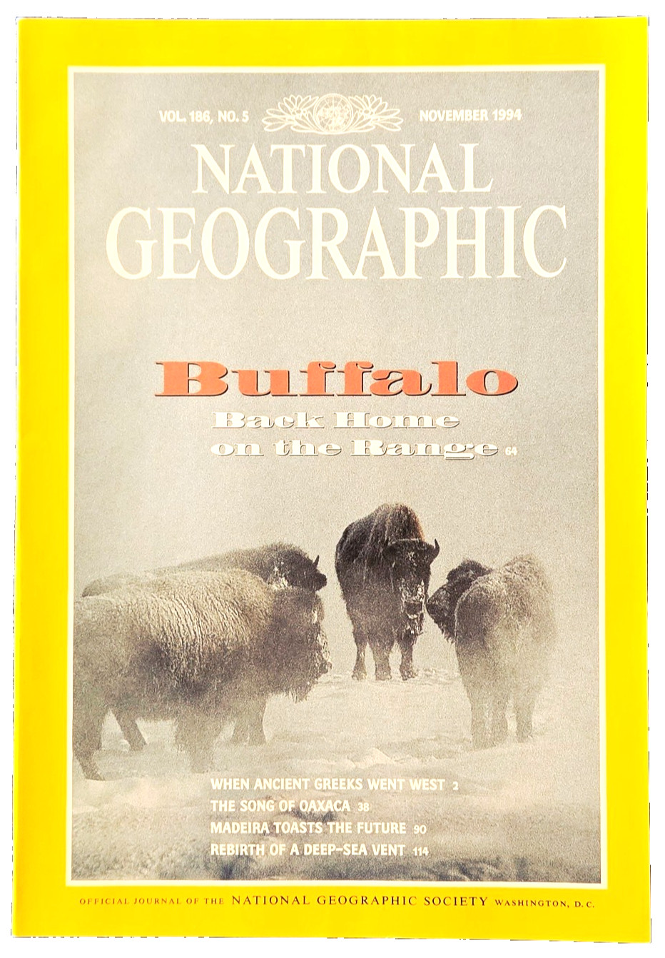 ROUNDING UP BUFFALO ON THE RANGE NOV 1994 NATIONAL GEOGRAPHIC MAGAZINE FREE SHIP