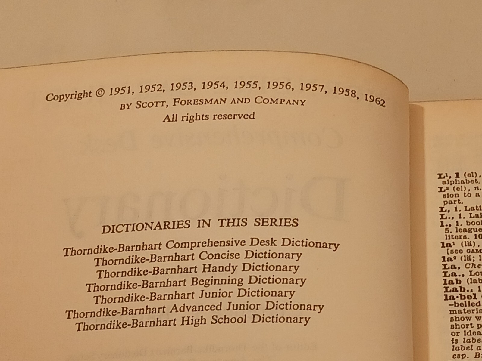 Thorndike Barnhart Comprehensive Desk Dictionary 1962 De Luxe Edition Doubleday
