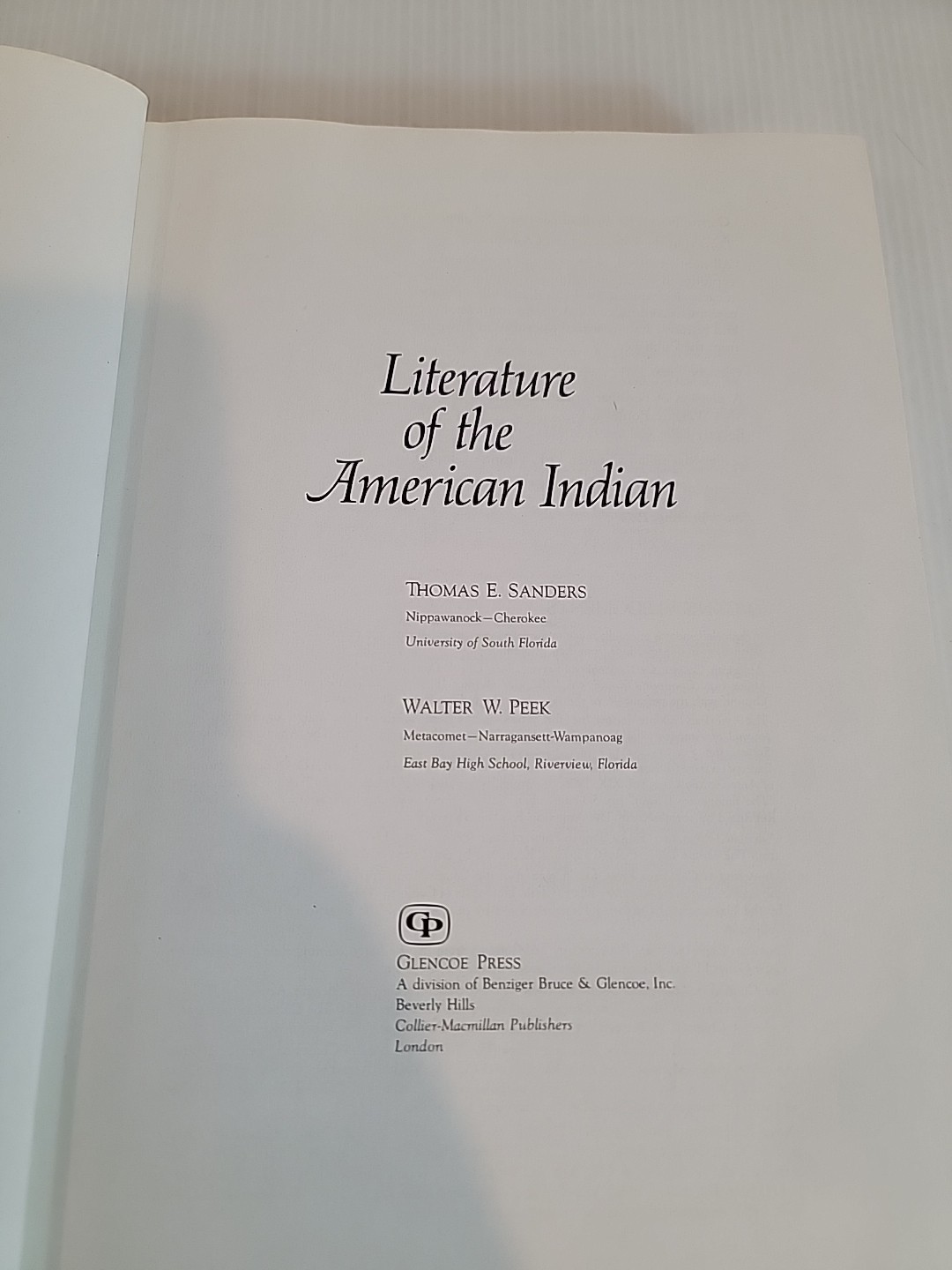 Literature of the American Indian 4th Printing 1974