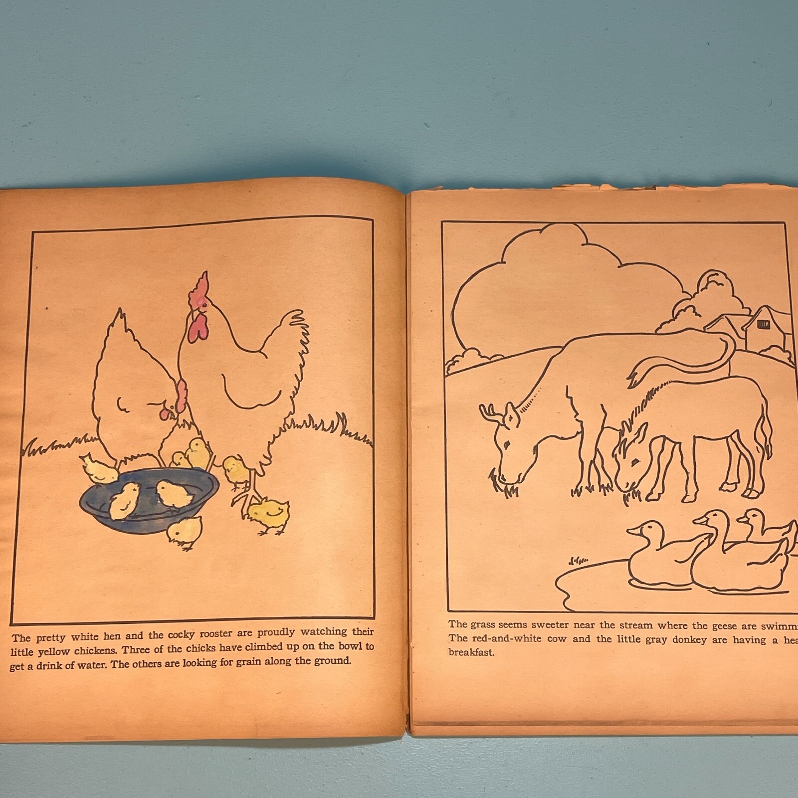 1936 Giant Farmyard Coloring Book – Partially Colored – 14 by 11 inches!