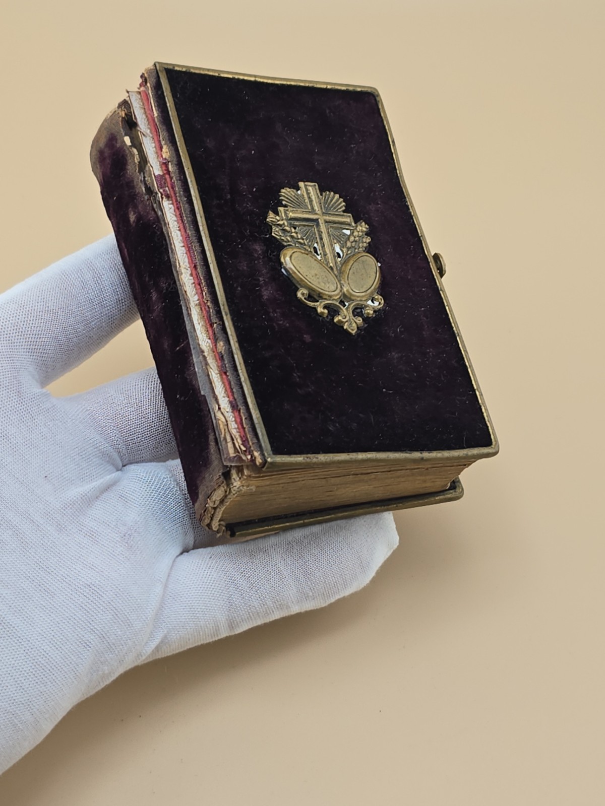 Antique 1860s Velvet German Prayer Book Brass