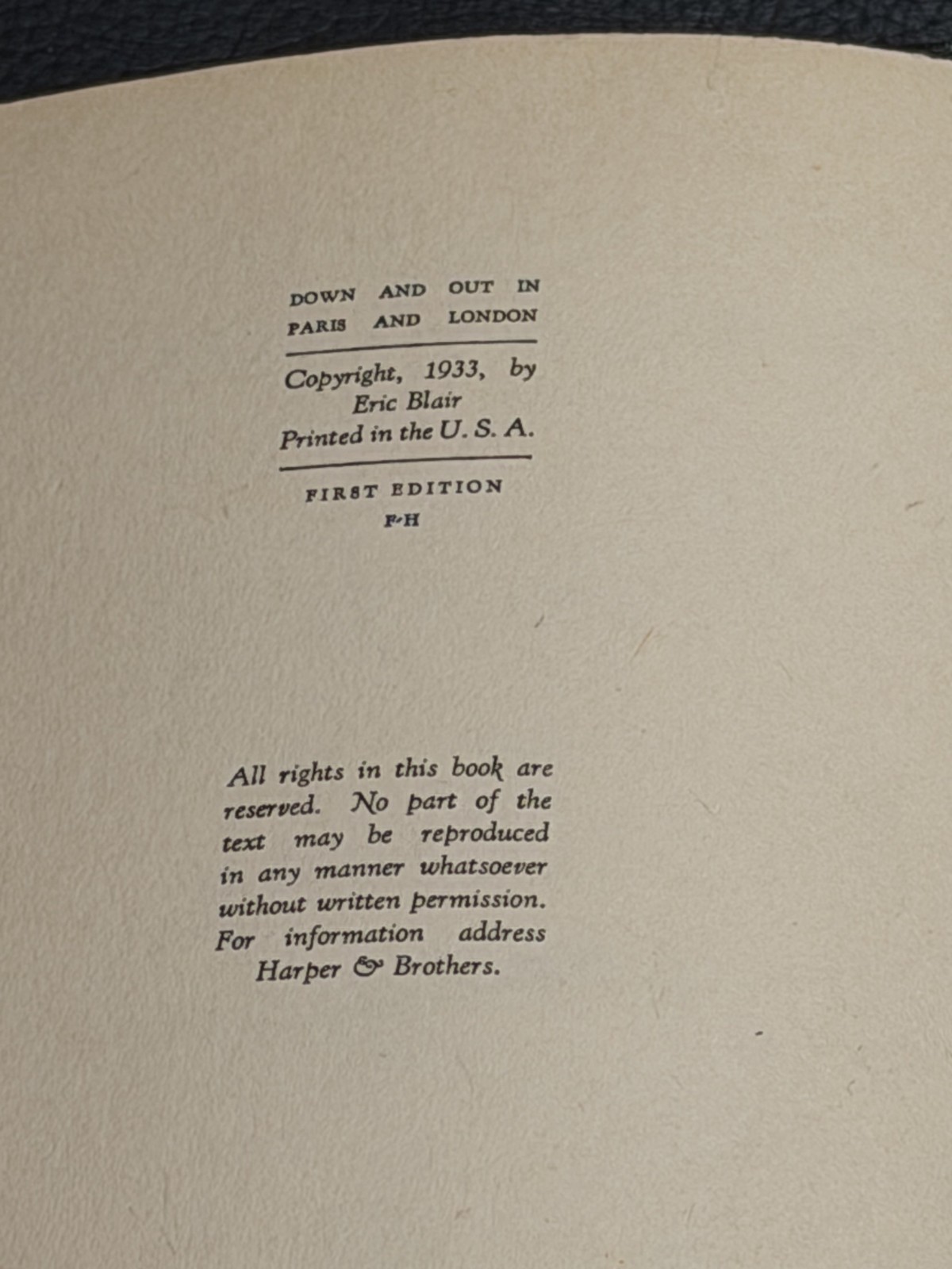 Down and Out in Paris and London ~ GEORGE ORWELL ~ First Edition 1933 1st exlib