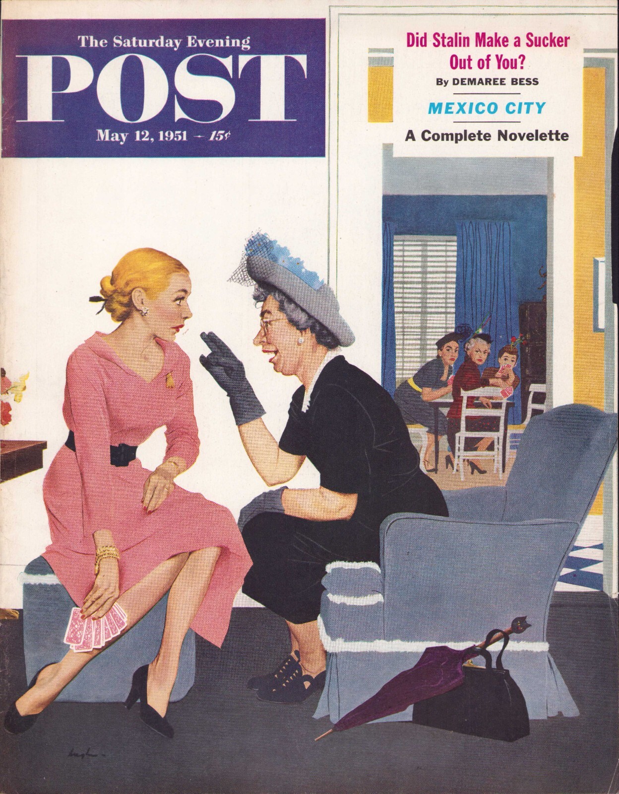 1951 MAY 12 Neighborhood Gossip SATURDAY EVENING POST COVER ONLY Geo Hughes #2