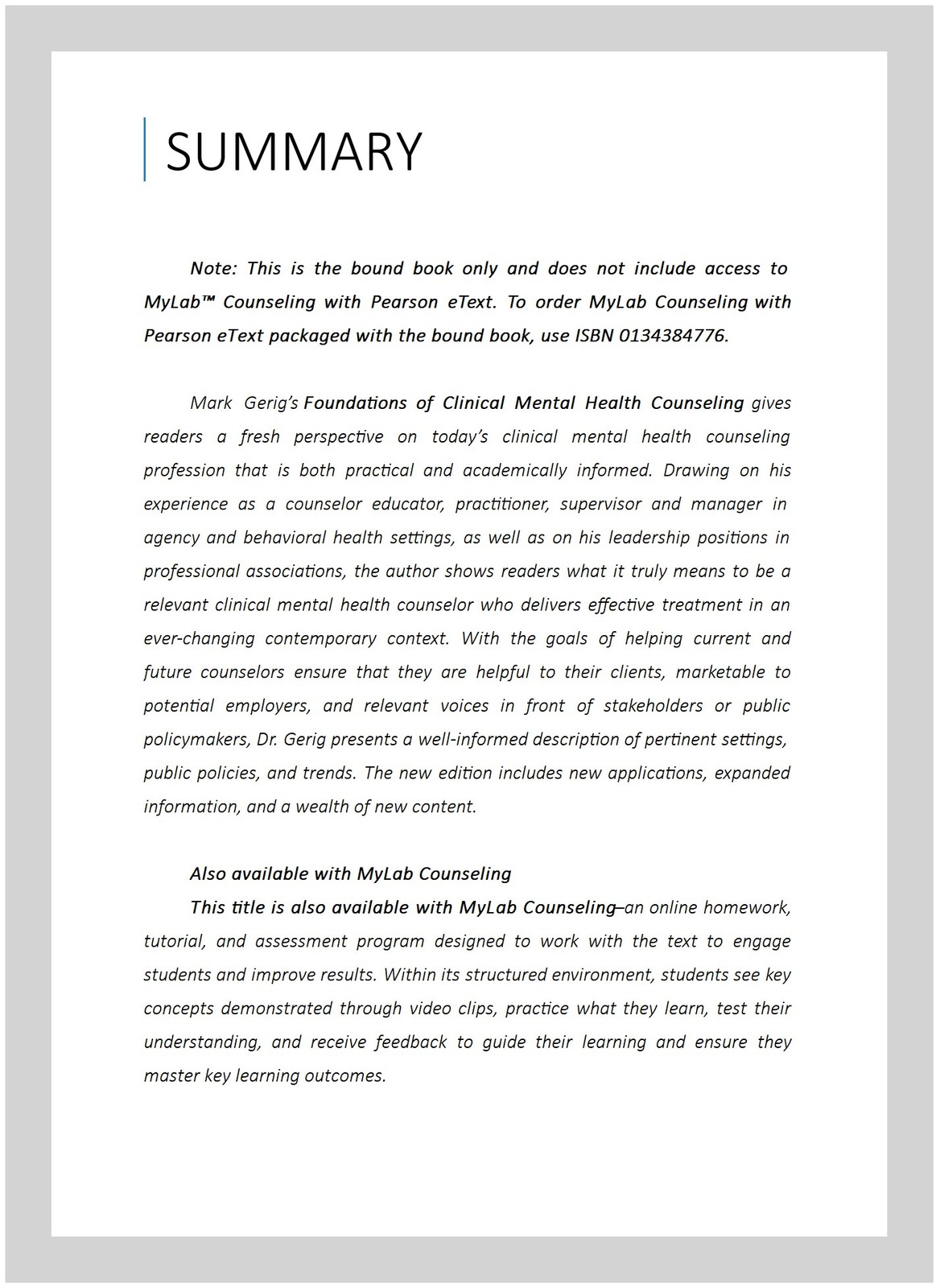 Foundations for Clinical Mental Health Counseling : An Introduction to the Pr…