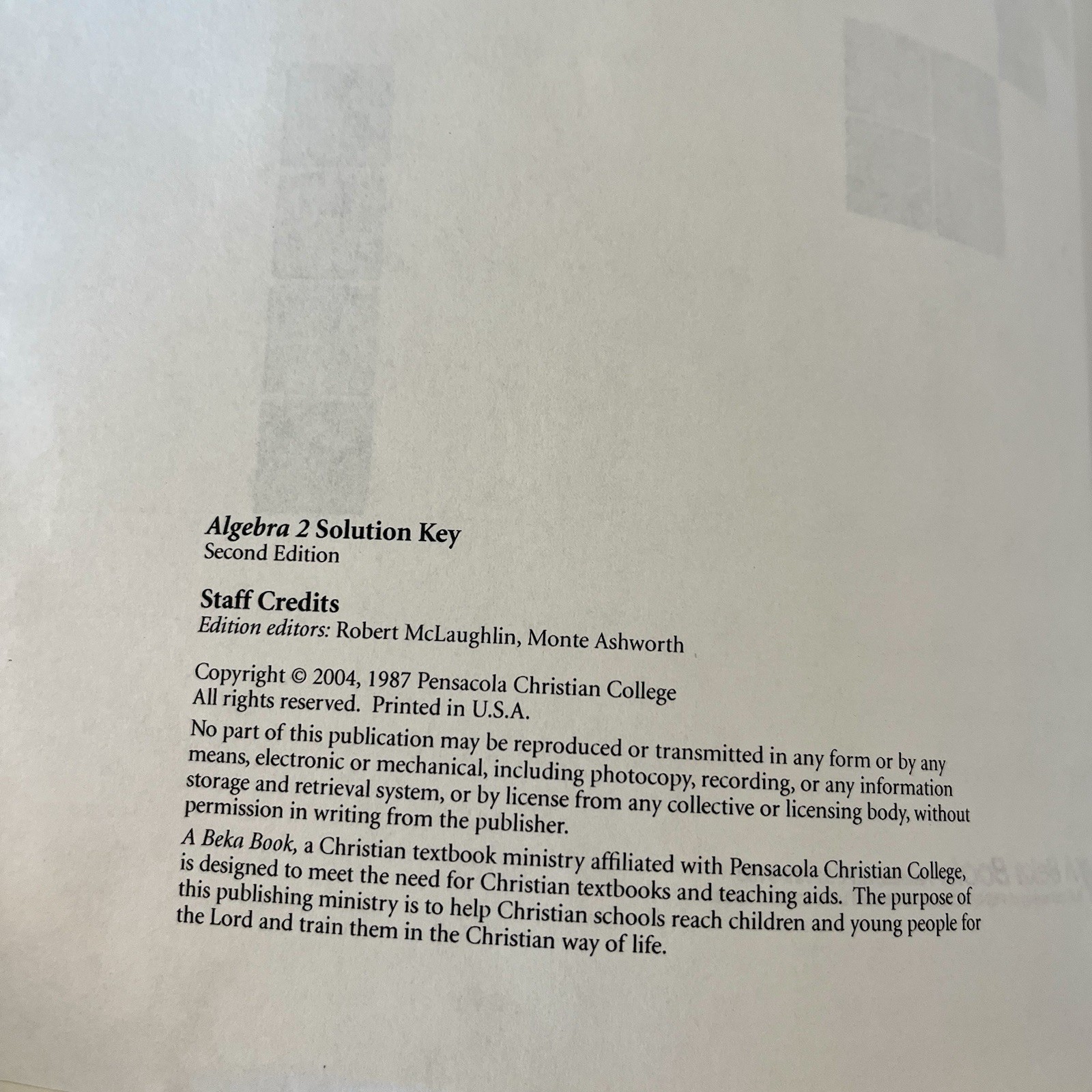 Abeka Algebra 2 Textbook and Solution Key Set 2nd Edition 2004 Homeschool