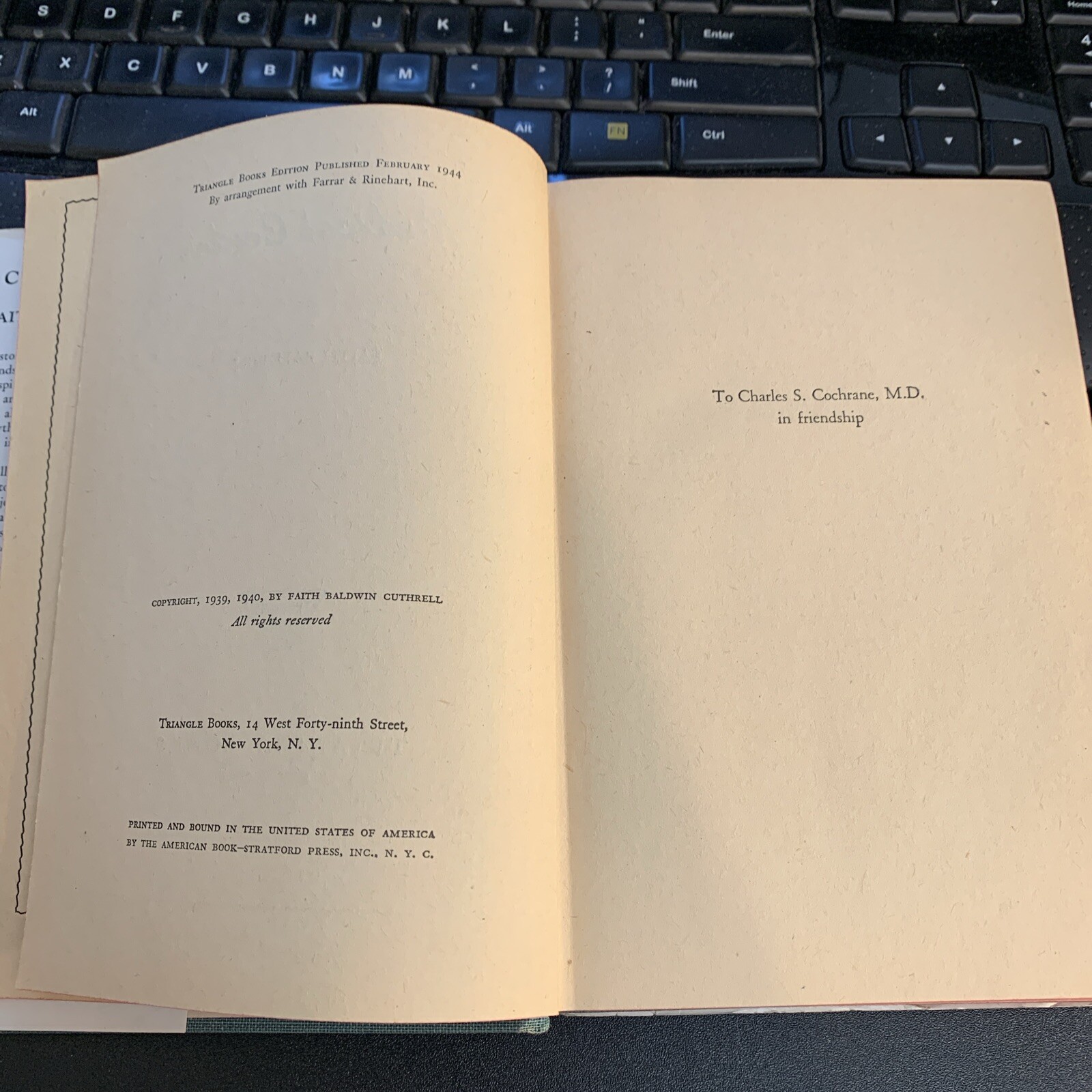 Medical Center: Faith Baldwin: 370 pages: Hard Cover: Dust Jacket-Vintage: 1944