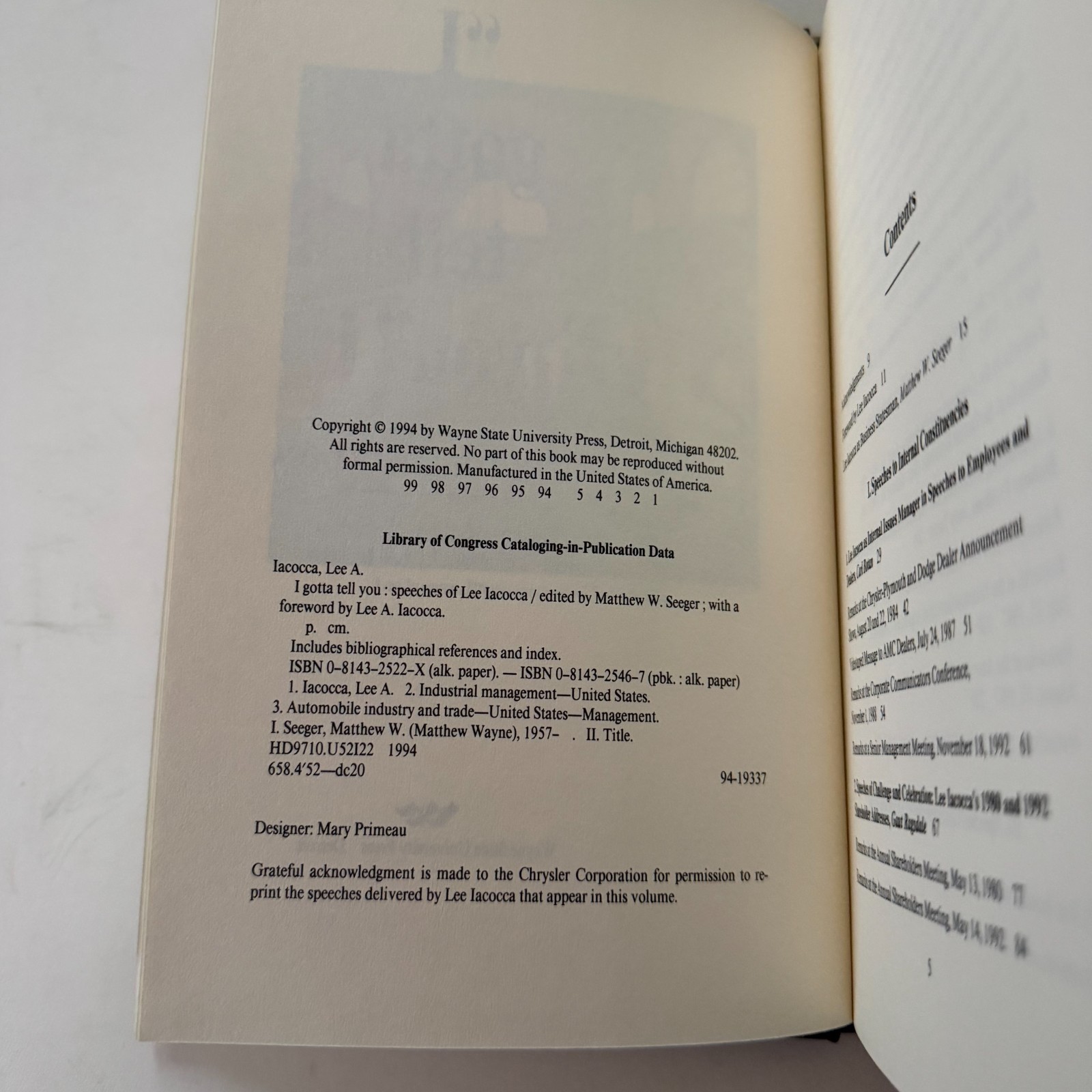 I Gotta Tell You: Speeches of Lee Iacocca Hardcover 1994
