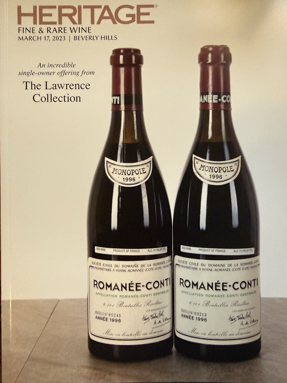Heritage: Fine & Rare Wine March 17, 2023. Beverly Hills Auction. 110 pages