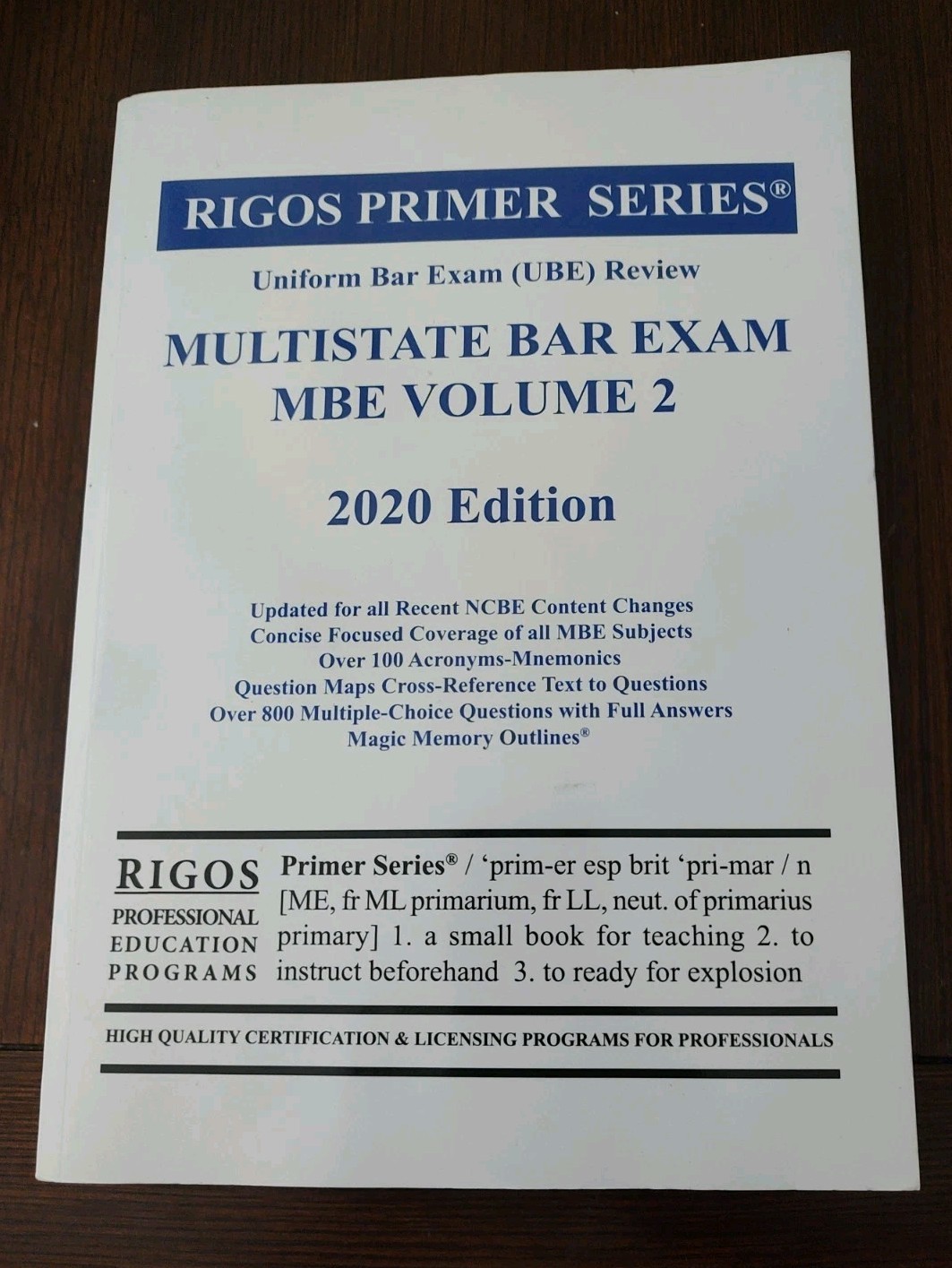 Rigos Primer Series Uniform Bar Exam (Ube) Review Multistate Essay Exam 2020