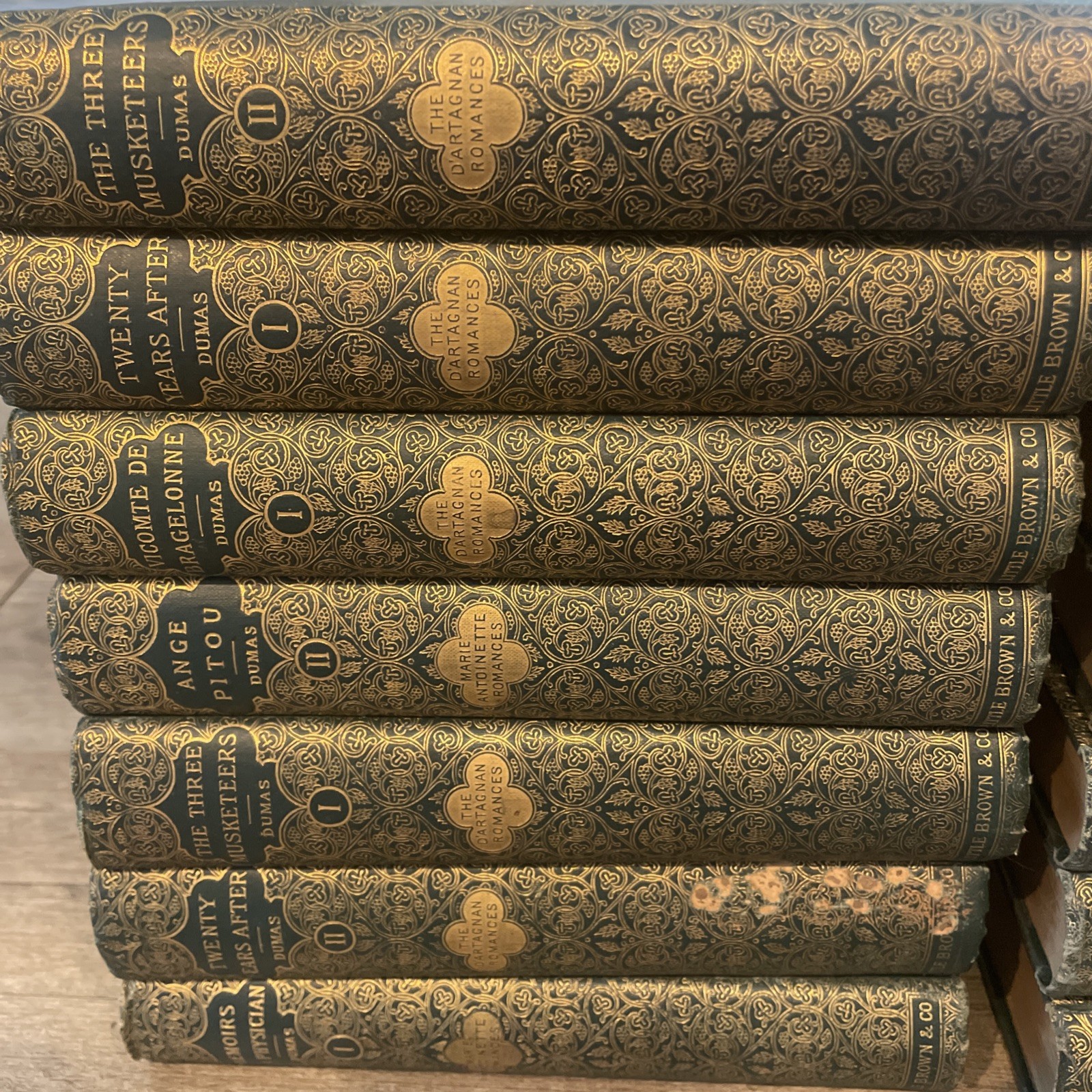 Vtg Alexandre Dumas Green Embossed Hard Cover Book Collection of 14 from 1800’s
