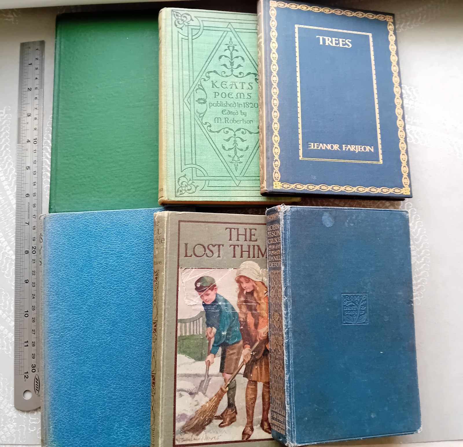 Bundle of 6 Vintage Blue/Green/Brown Hardbacks – Shelf Decoration – All As Shown