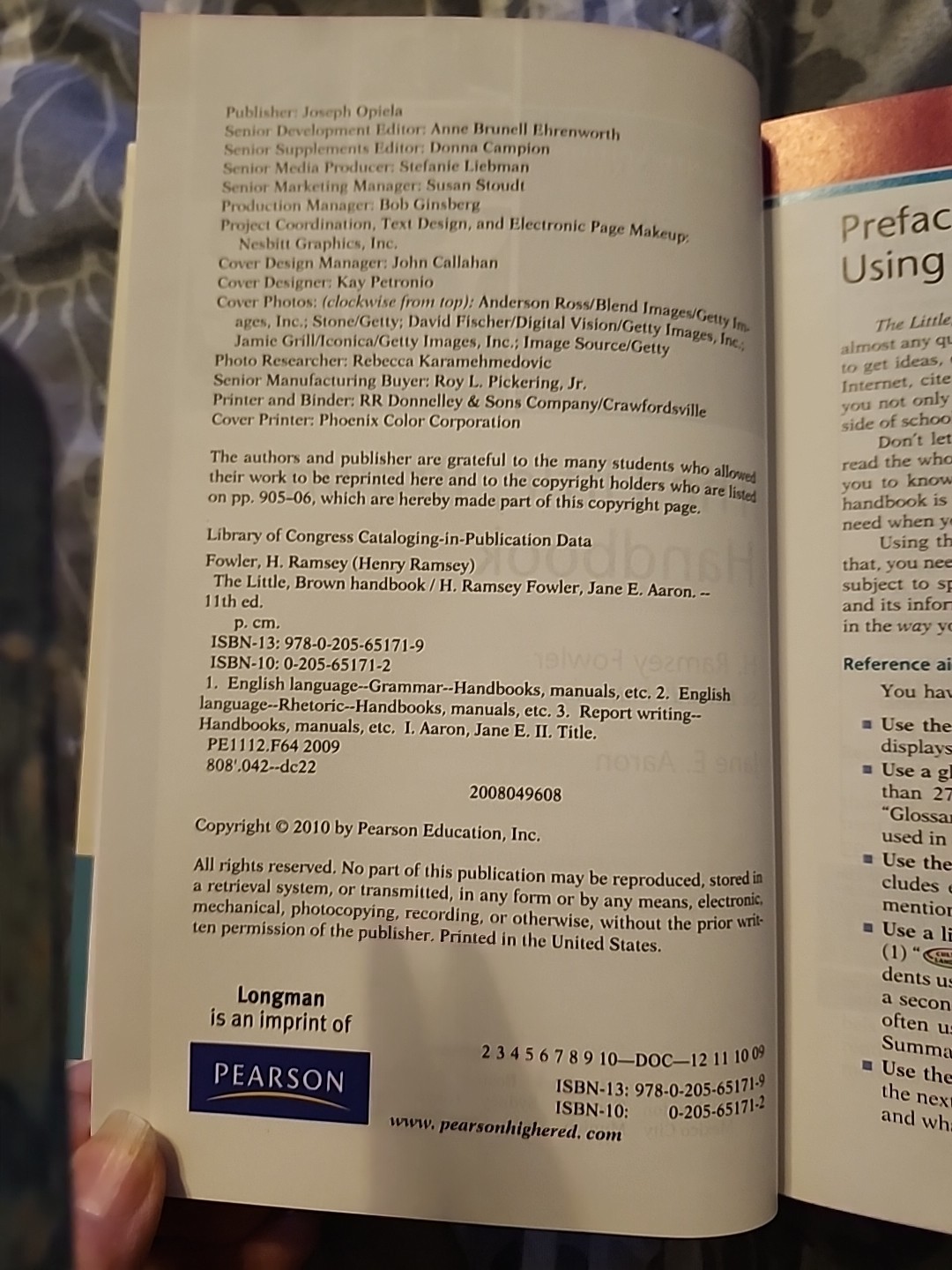 Little, Brown Handbook by Aaron & Ramsey Fowler 2008 Hardcover College Textbook
