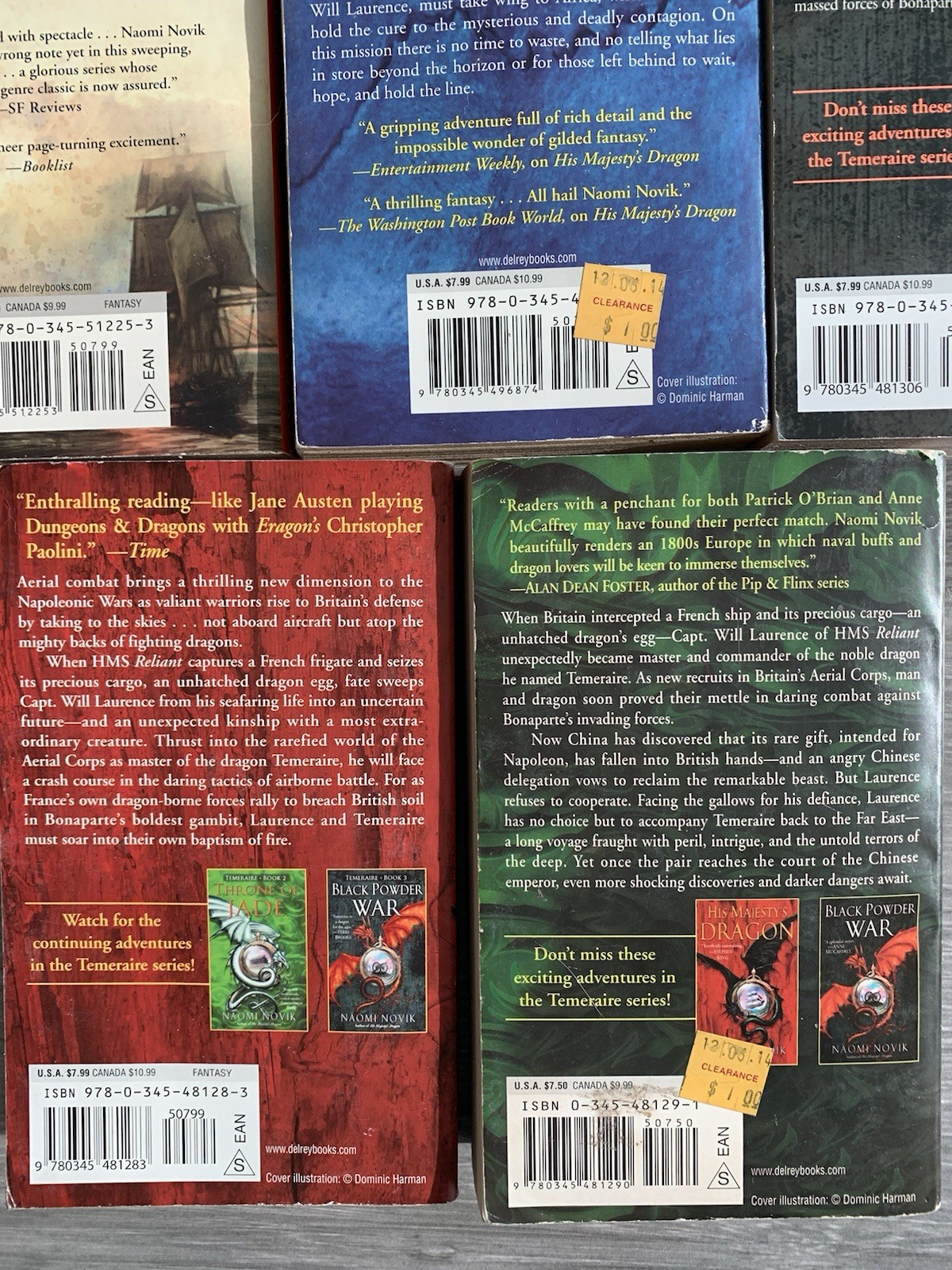 Naomi Novik Lot of 5 Temeraire Series #1-5 PB Books: Dragon Jade War Ivory Eagle