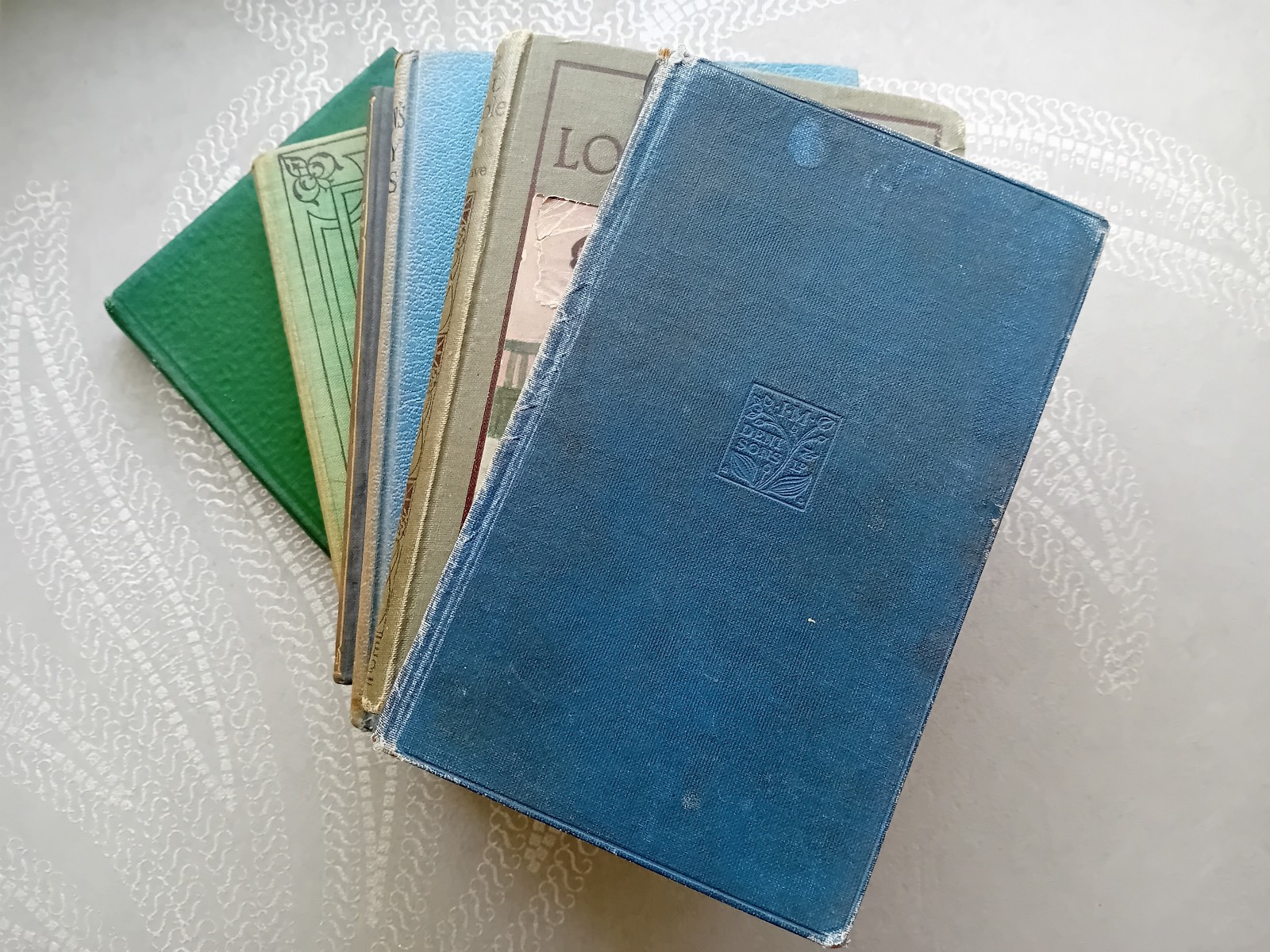Bundle of 6 Vintage Blue/Green/Brown Hardbacks – Shelf Decoration – All As Shown