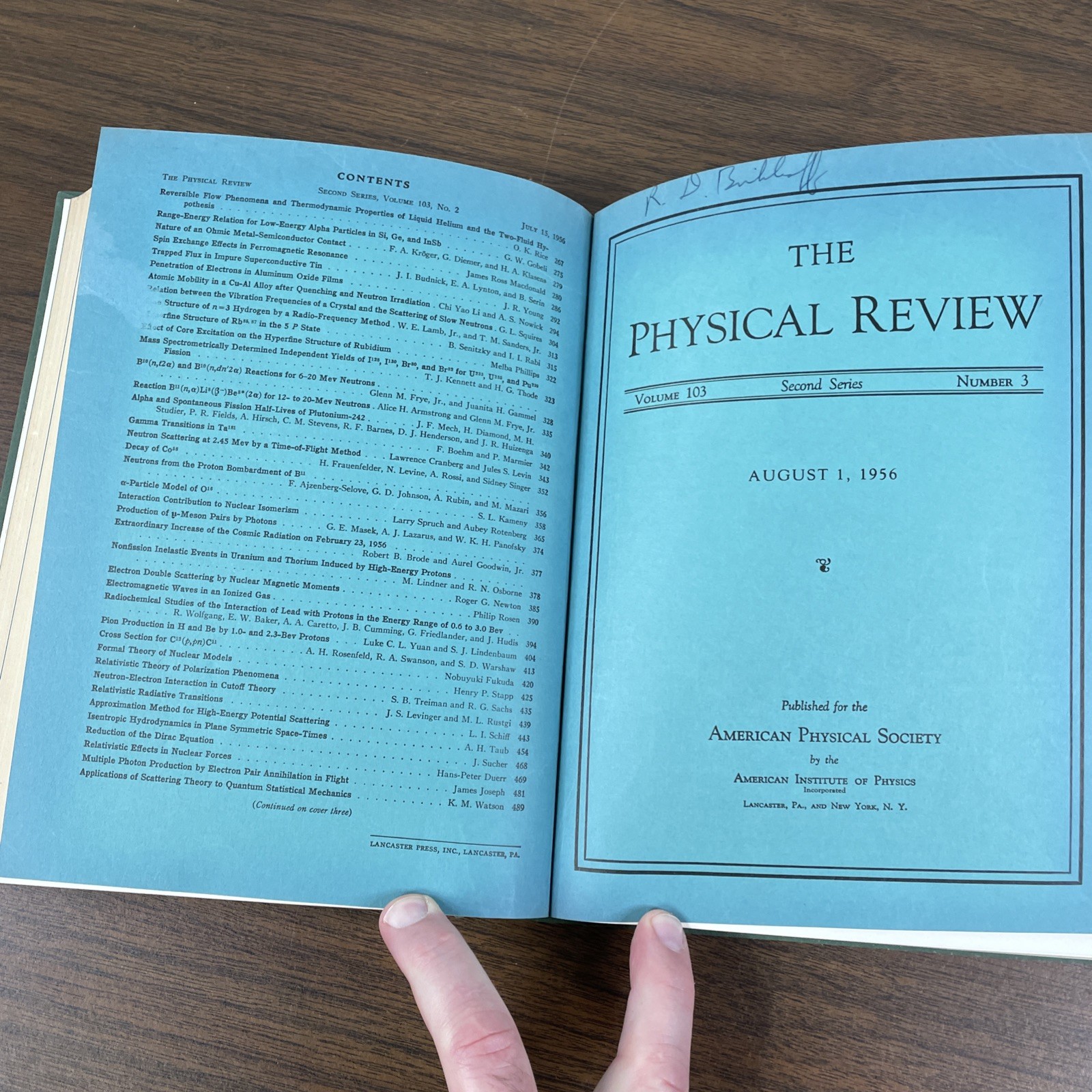 The Physical Review Journal 1956 Vol 103 1 – 838 American Physics Society