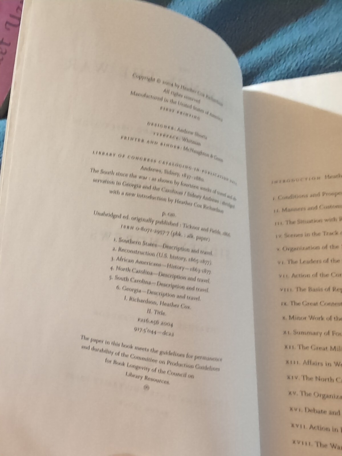 THE SOUTH SINCE THE WAR: AS SHOWN BY FOURTEEN WEEKS Sidney Andrews Abridged
