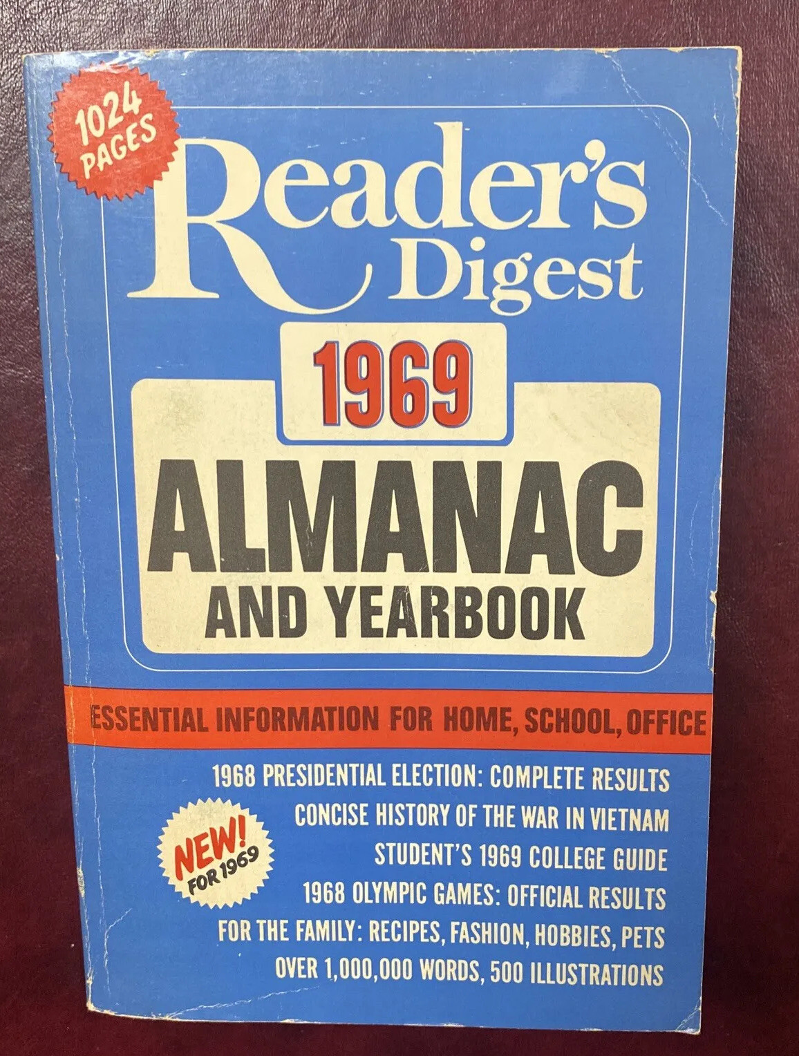 Reader’s Digest 1969 Almanac and Yearbook Blue PB Vintage 1024 History Pages