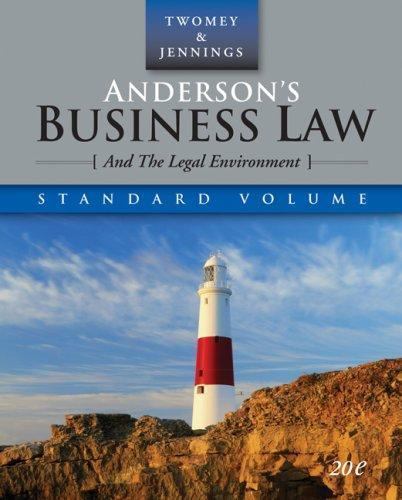 Andersons Business Law, Standard Edition Hardcover Jennings Twome 17th Edition