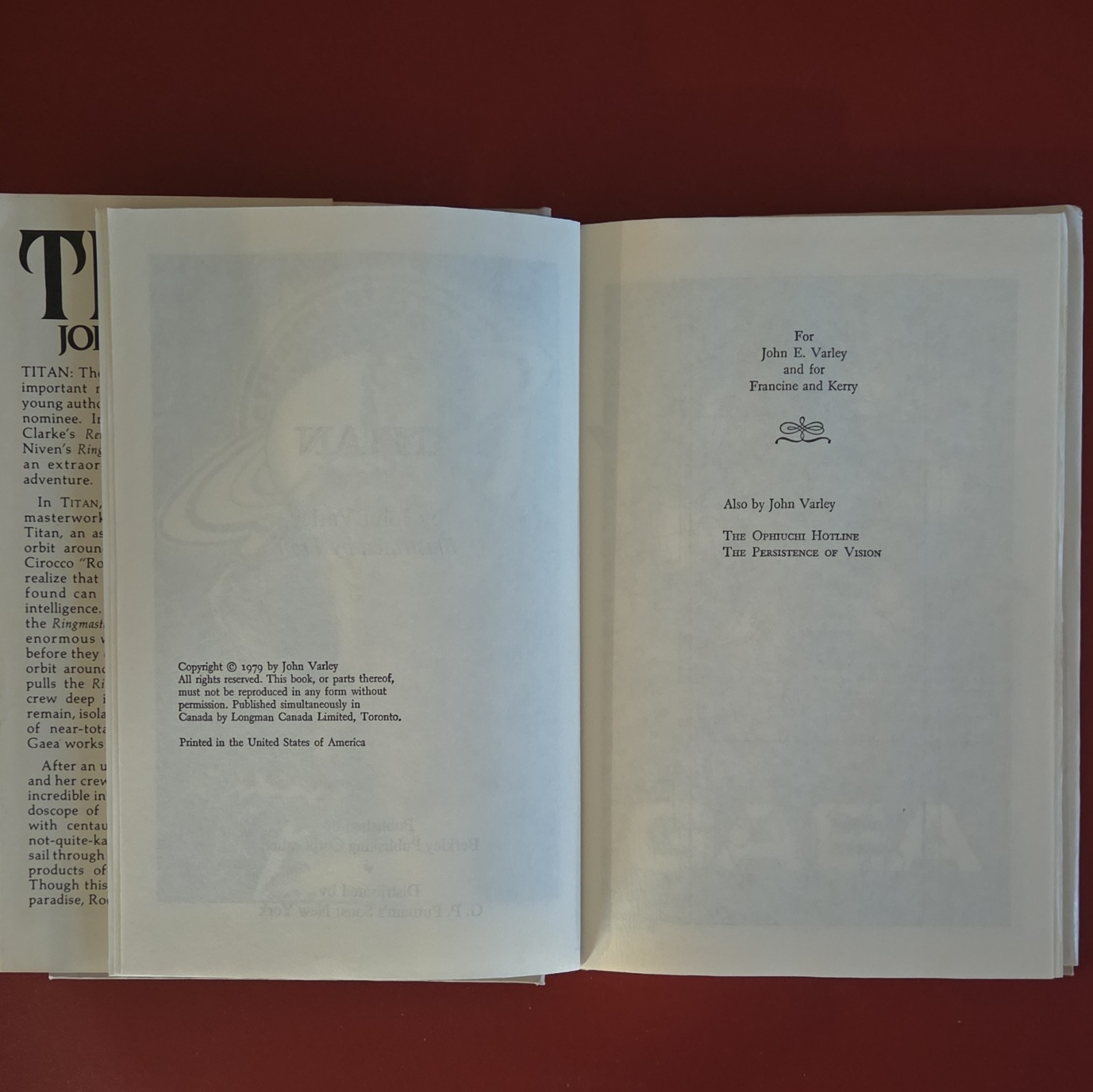 Titan by John Varley, Berkley, Book Club Edition, Freff, Hardcover, Dust Jacket