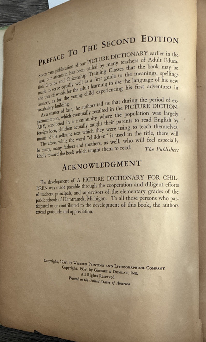 A Picture Dictionary for Children Garnette Watters-SA Courtis 480 Pages HC 1939